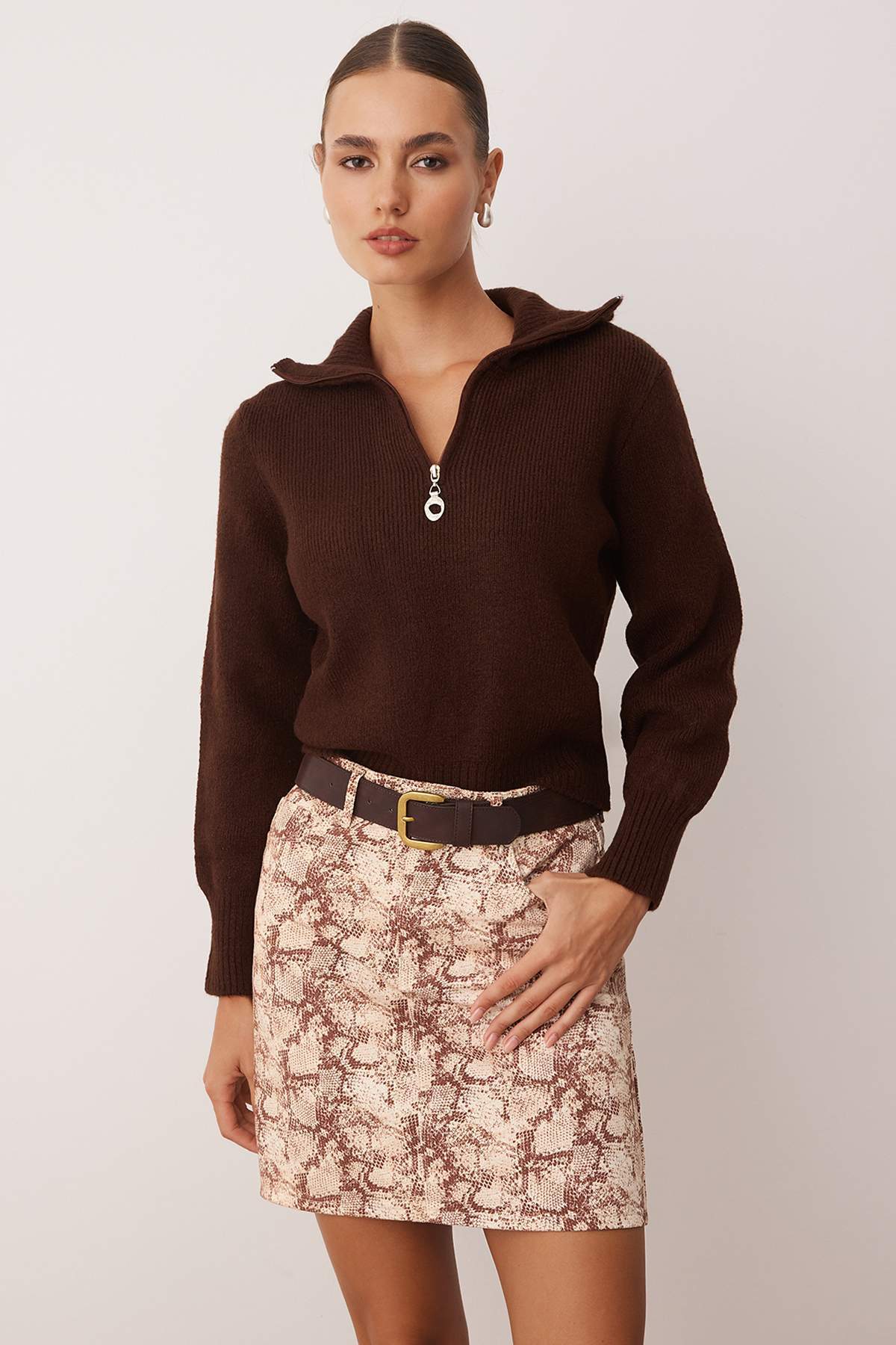 Trendyolmilla  Çok Renkli Yılan Desenli %100 Pamuk Mini Etek TWOSS24ET00251 - Görsel 3