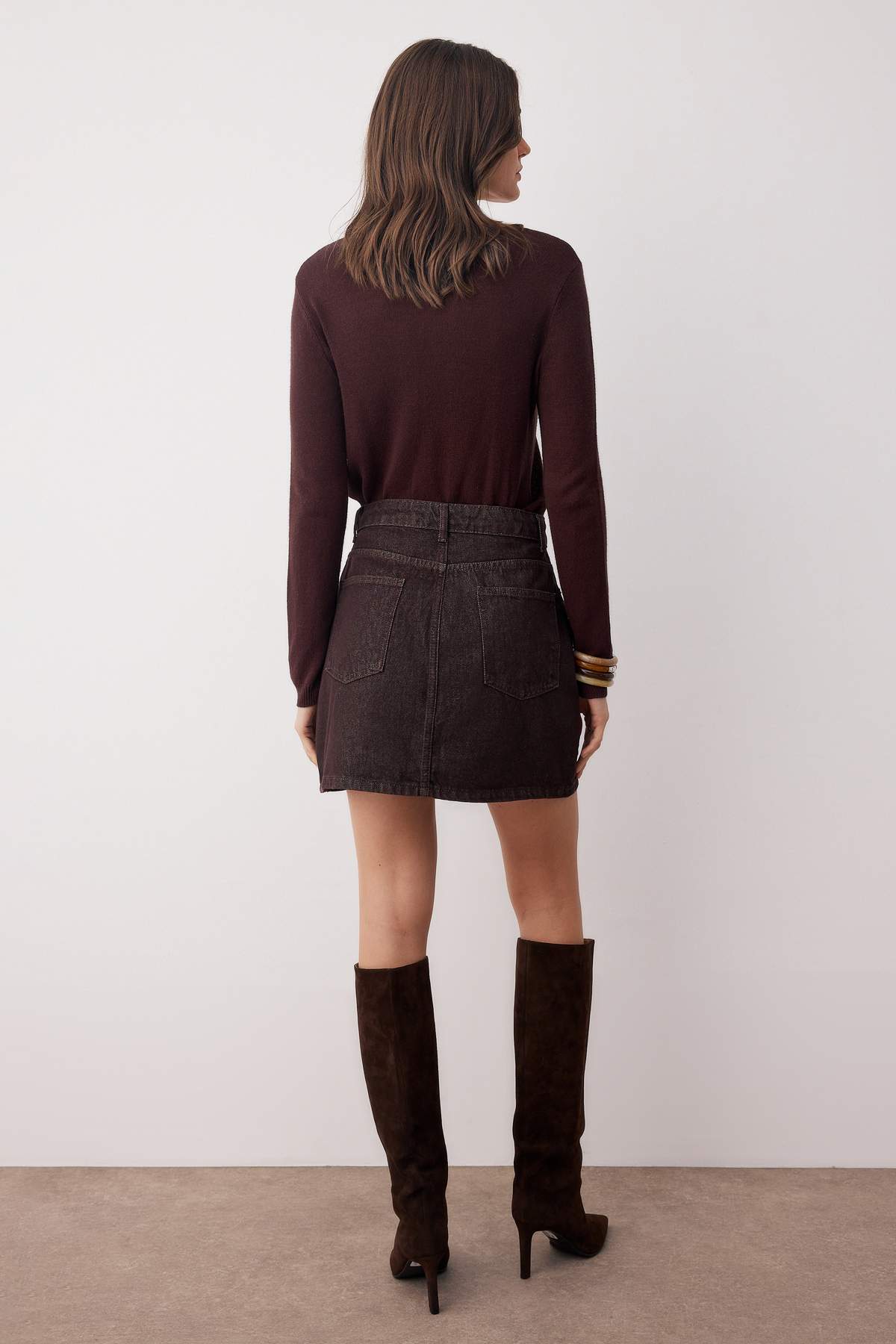 Trendyolmilla  Kahverengi Mini Basic Denim Etek TWOAW26ET00049 - Görsel 4