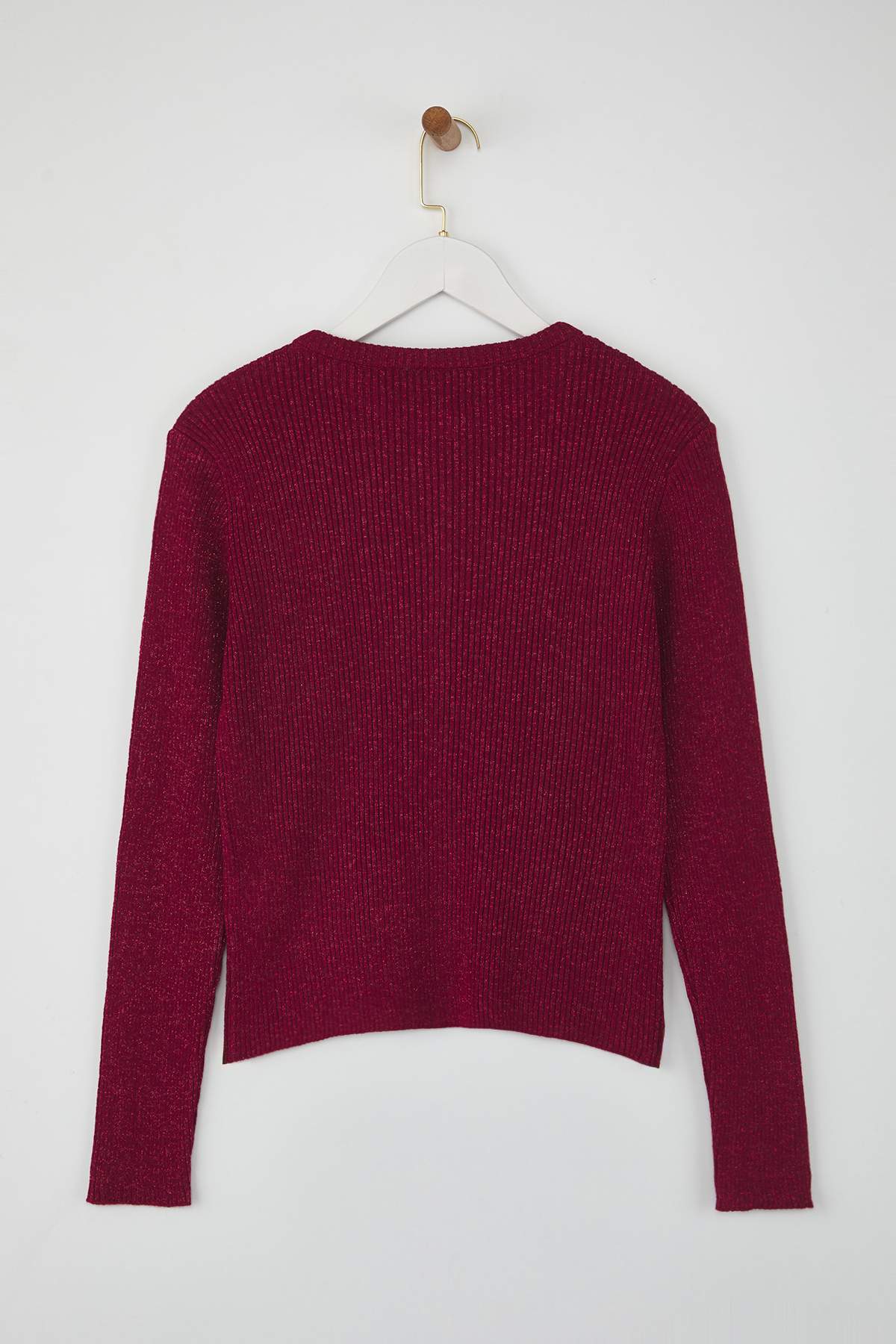 Trendyolmilla  Mürdüm Simli İplikli Fitted/Vücuda Oturan Şık Triko Hırka TWOAW26HI00195 - Görsel 6