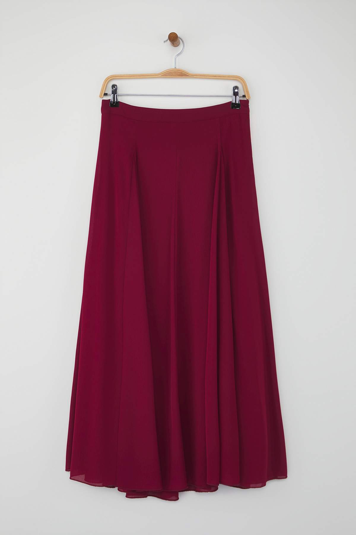 Trendyolmilla  Koyu Bordo Godeli Astarlı Dokuma Etek TCTAW26EE00000 - Görsel 5