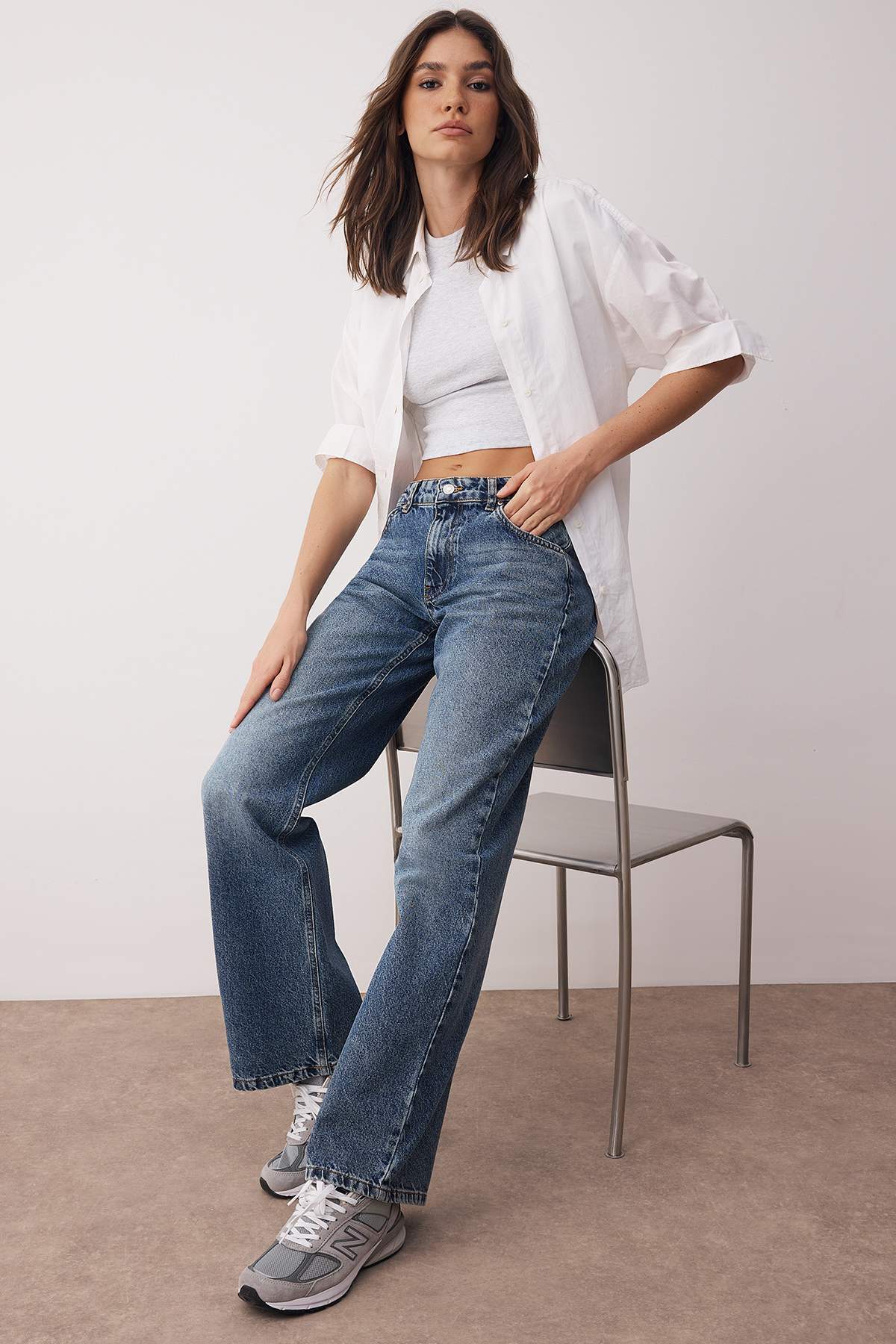 Trendyol Collection Kék alacsony derekú széles szárú széles szárú farmer TWOAW26JE00075