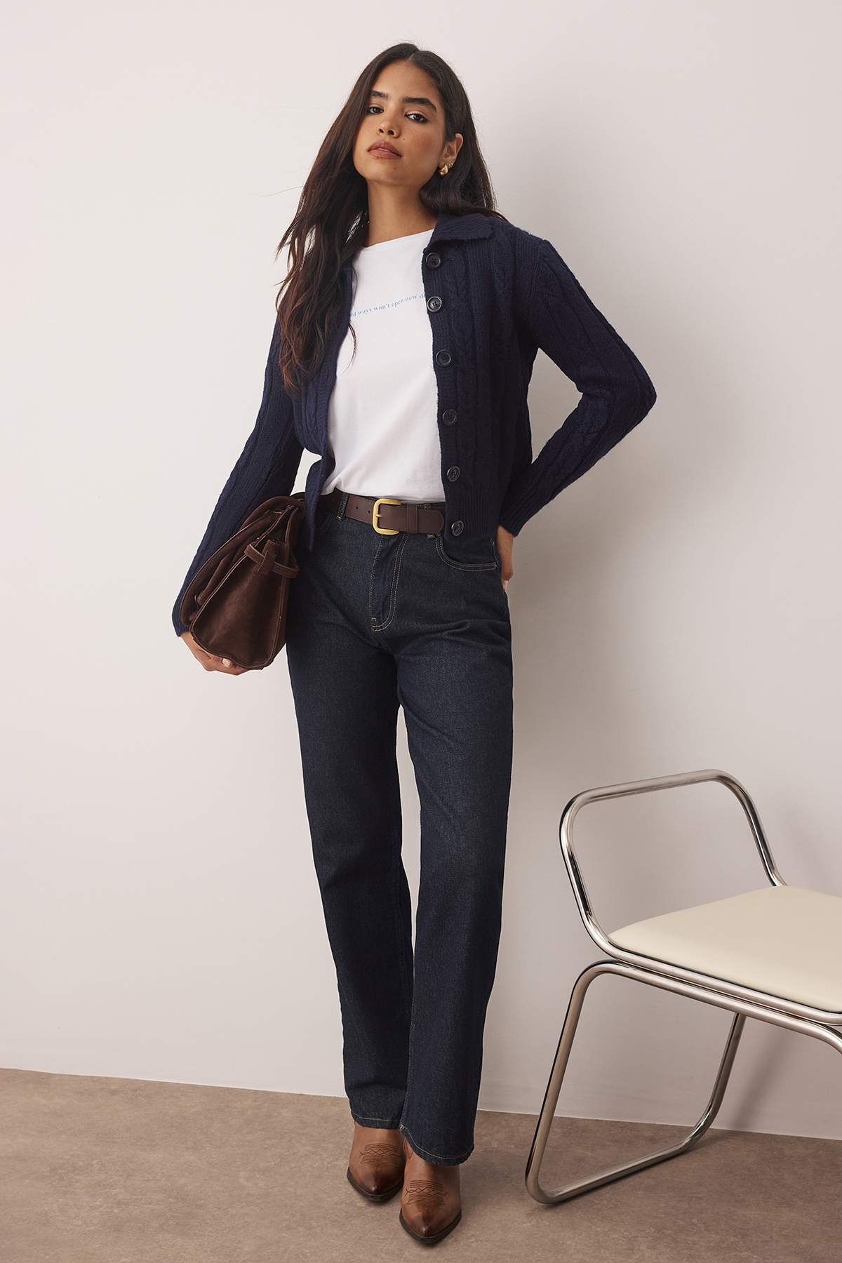 Trendyolmilla  Lacivert Saç Örgülü Yumuşak Dokulu Triko Hırka TWOAW26HI00230 - Görsel 2