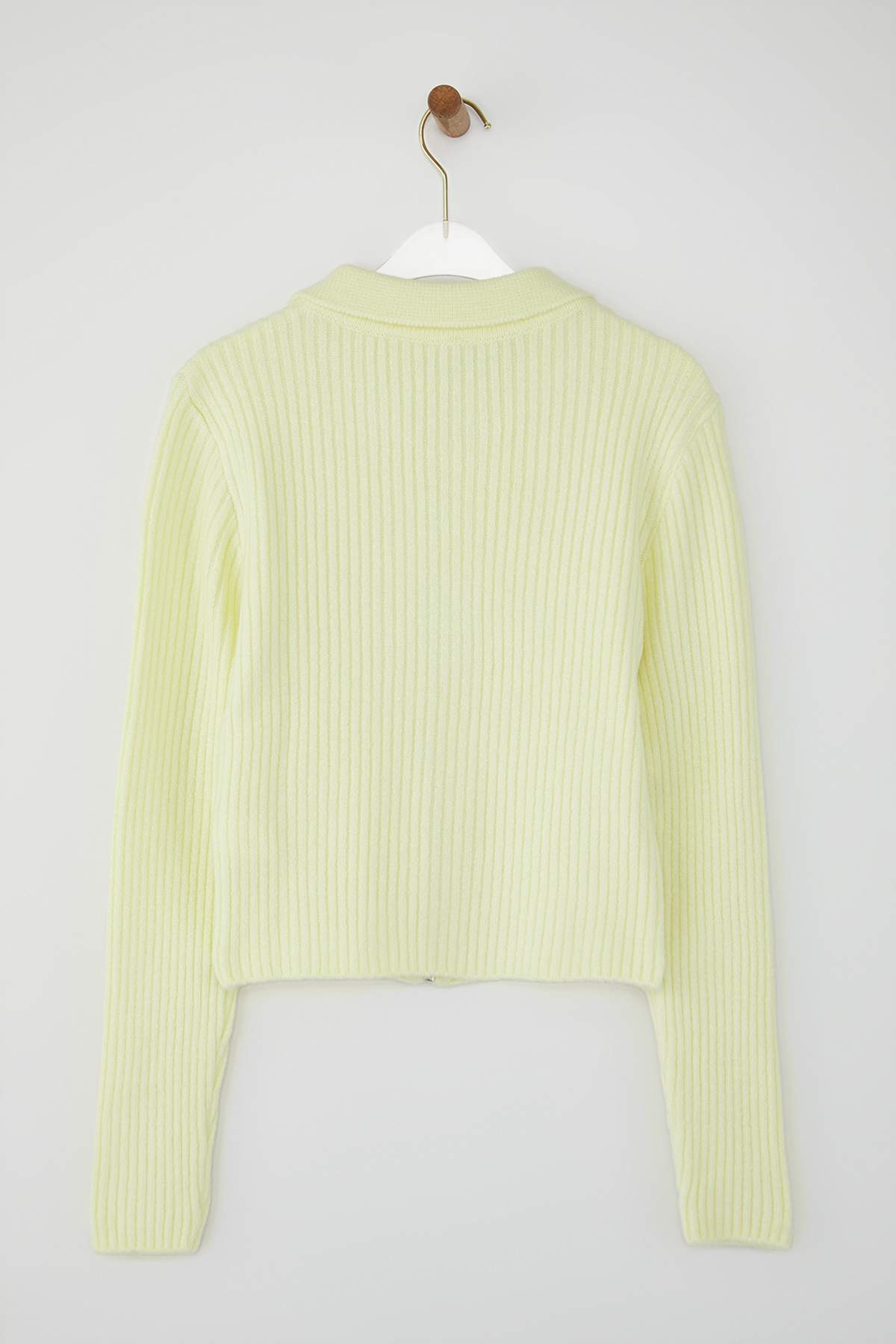 Trendyolmilla  Wardrobe Essentials Sarı Yumuşak Dokulu Crop Fermuarlı Triko Hırka | TWOAW26HI00177 - Görsel 6