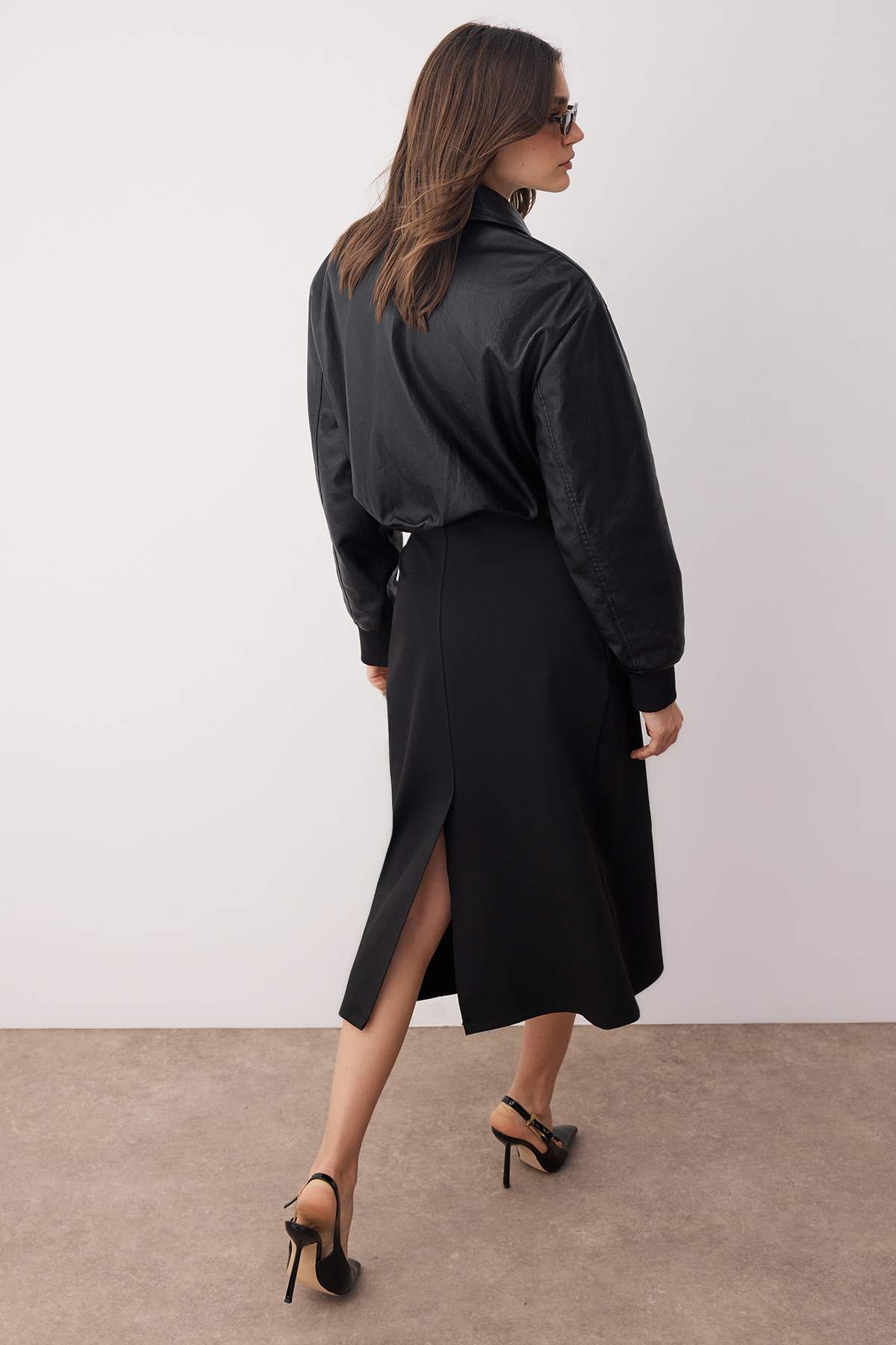 Trendyolmilla  Siyah A-line/Çan Açılan Esnek Midi Örme Etek TWOAW26ET00045 - Görsel 4