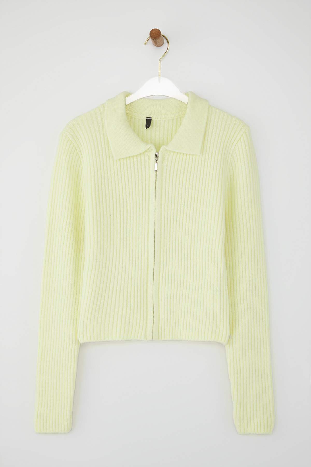 Trendyolmilla  Wardrobe Essentials Sarı Yumuşak Dokulu Crop Fermuarlı Triko Hırka | TWOAW26HI00177 - Görsel 5