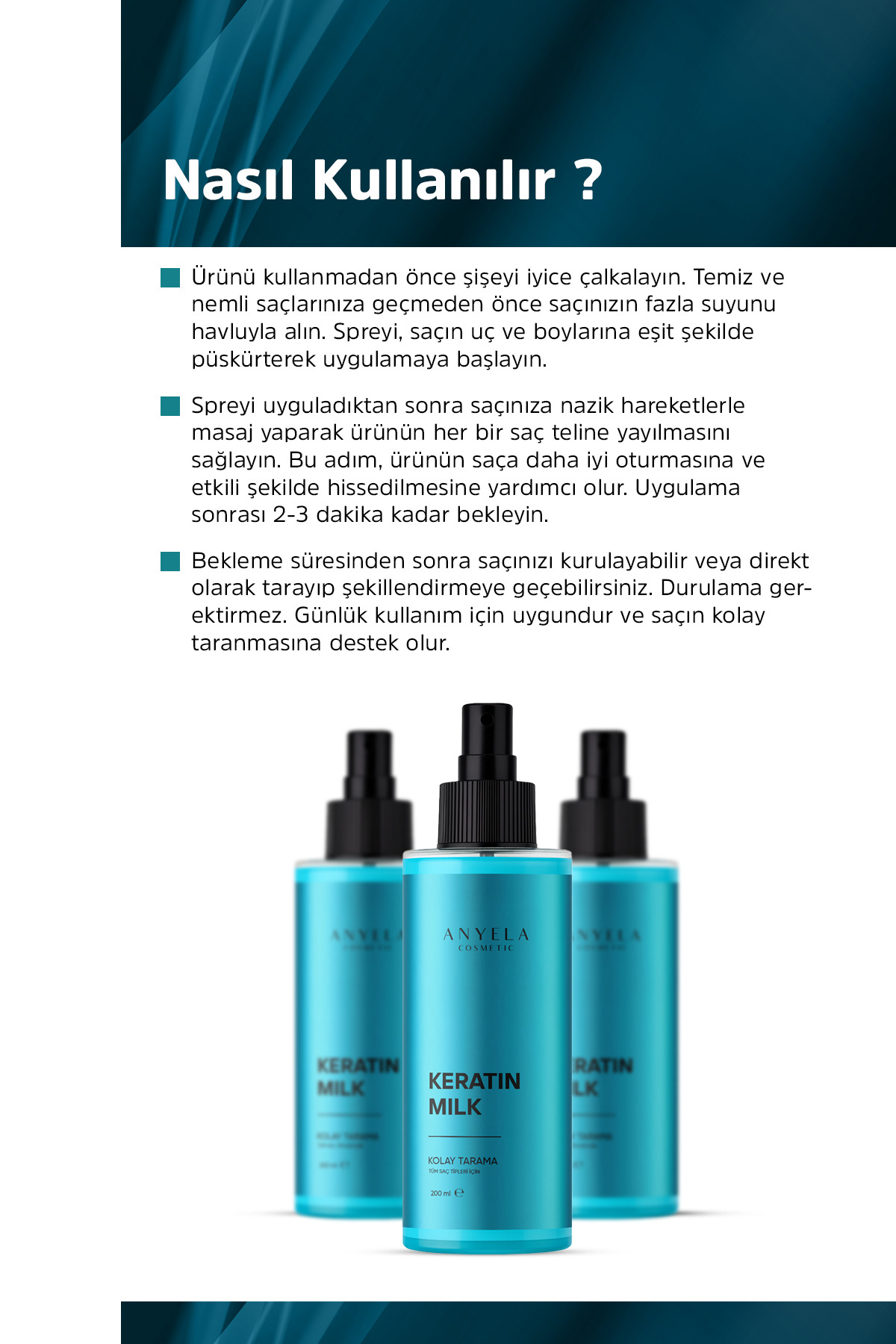 Keratin & Kolajen Saç Bakım Sütü 200 ml — sacbakımsütü — تصویر 3 از 4