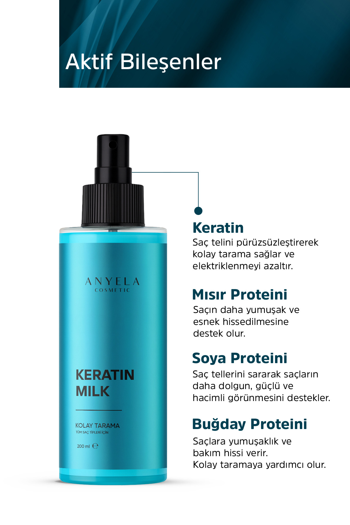 Keratin & Kolajen Saç Bakım Sütü 200 ml — sacbakımsütü — تصویر 2 از 4