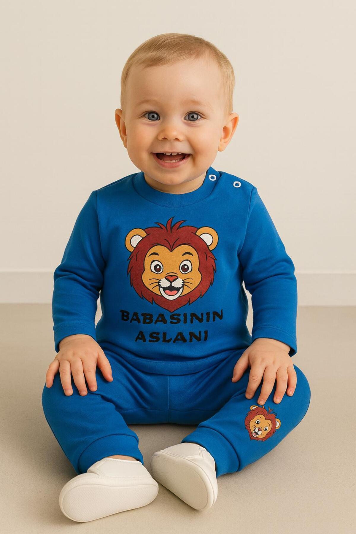 nevrankids Babasının Aslanı Erkek Bebek 2'li Takım - Mavi fotoğrafı 3 (önizleme)