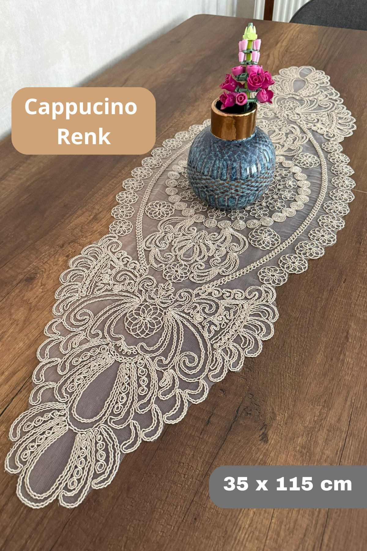 Gold Color Alya Model Dry Runner Custom Embroidered Lace Detail Gold (115X35CM)