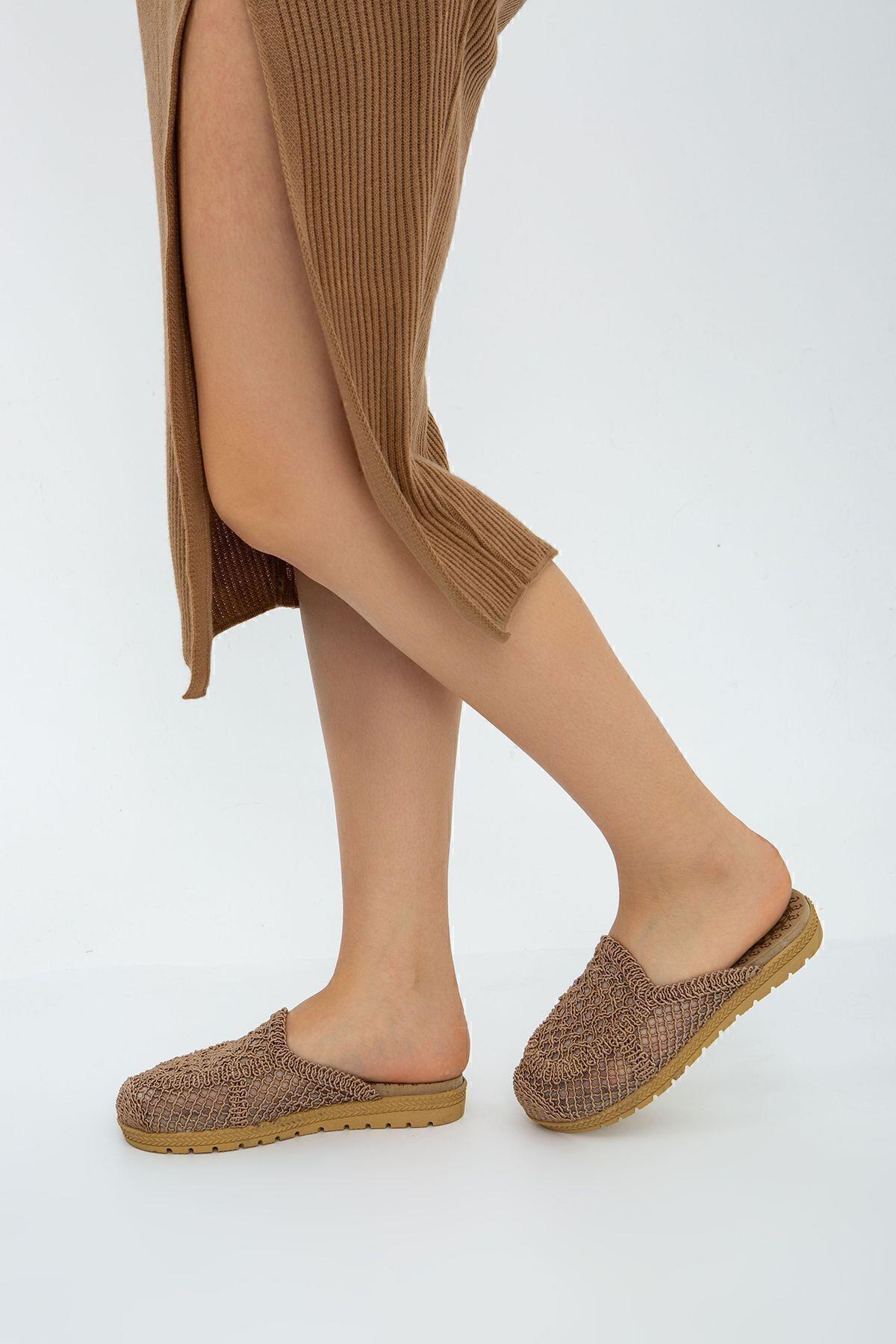 Moda Devrin-Външни и домашни чехли със затворена предна част от слама от норка 4