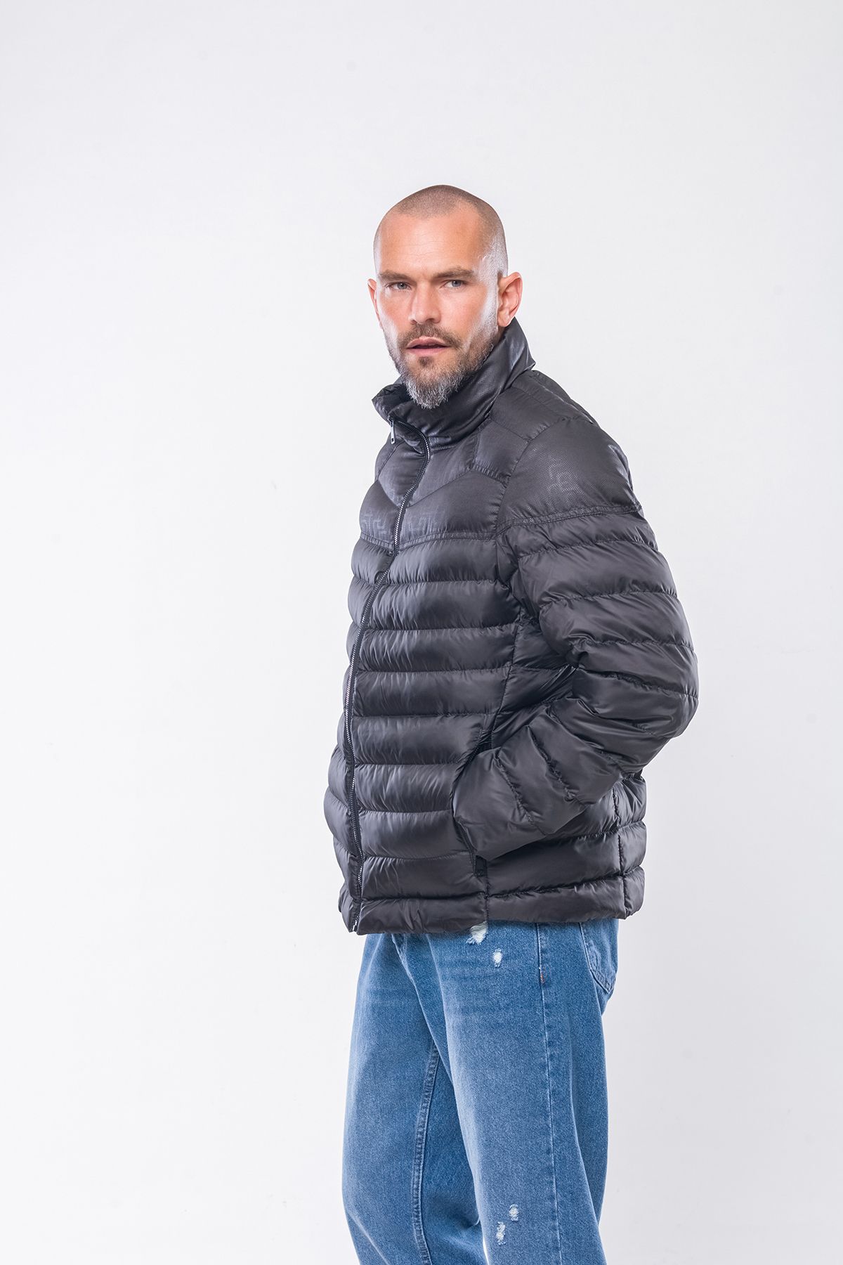 Kevin-K237 Ανδρικό D. Μαύρο Λεπτό Πουφερ Παλτό 4