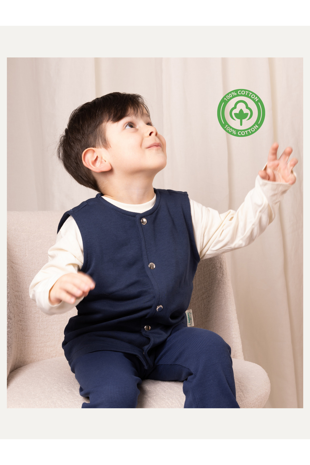 Cotton Baby Children's Vest with Snap Fastener - Navy Blue