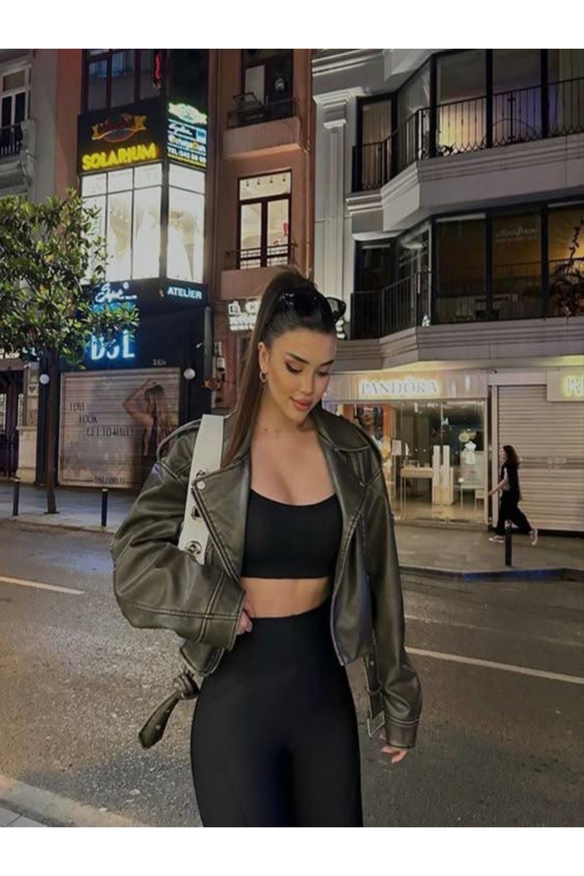 piel island  Yeni Sezon Kemerli Oversize Deri Biker Ceket - Görsel 5