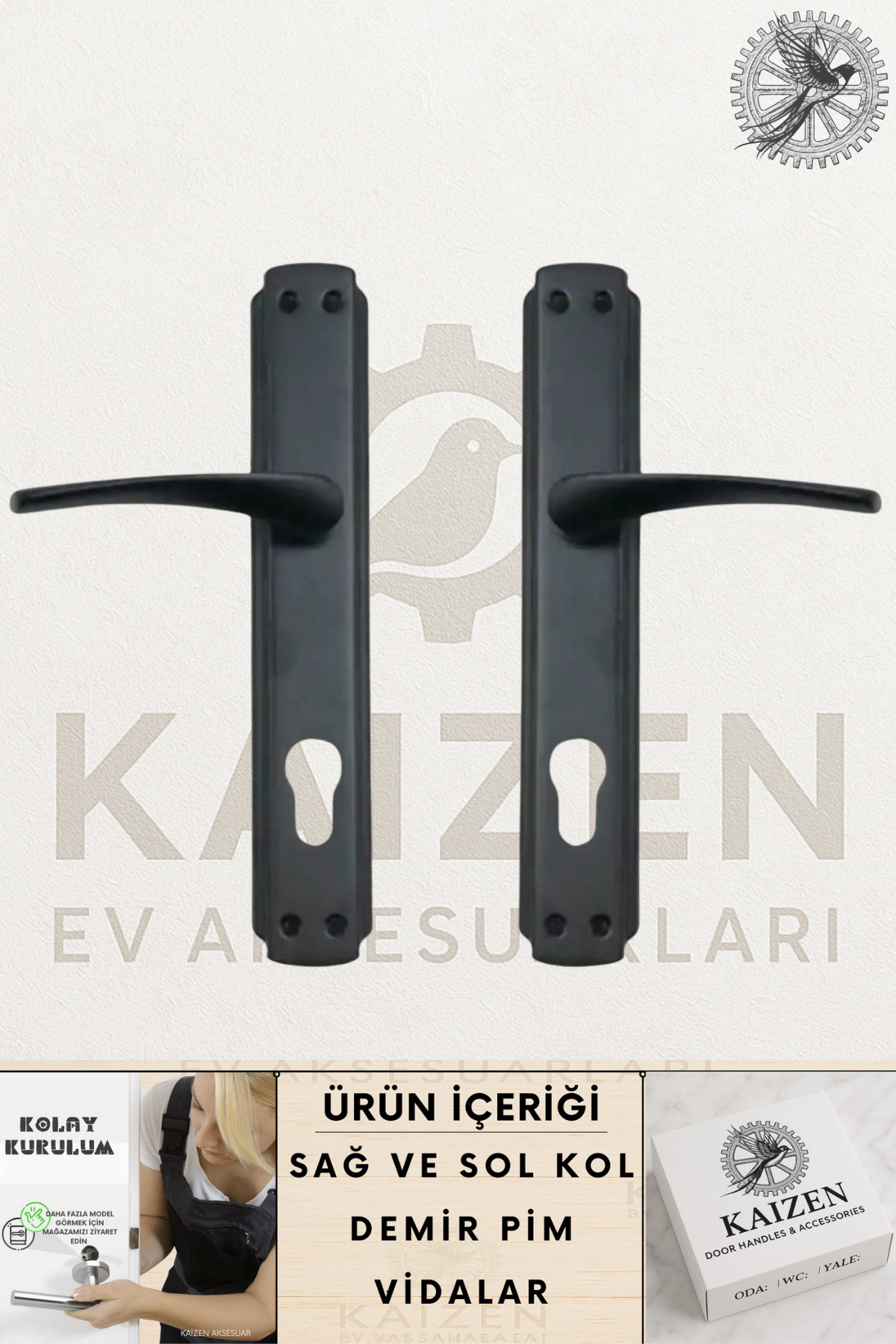 KAİZEN Kapı Kolu Bravo Siyah Aynalı Yale