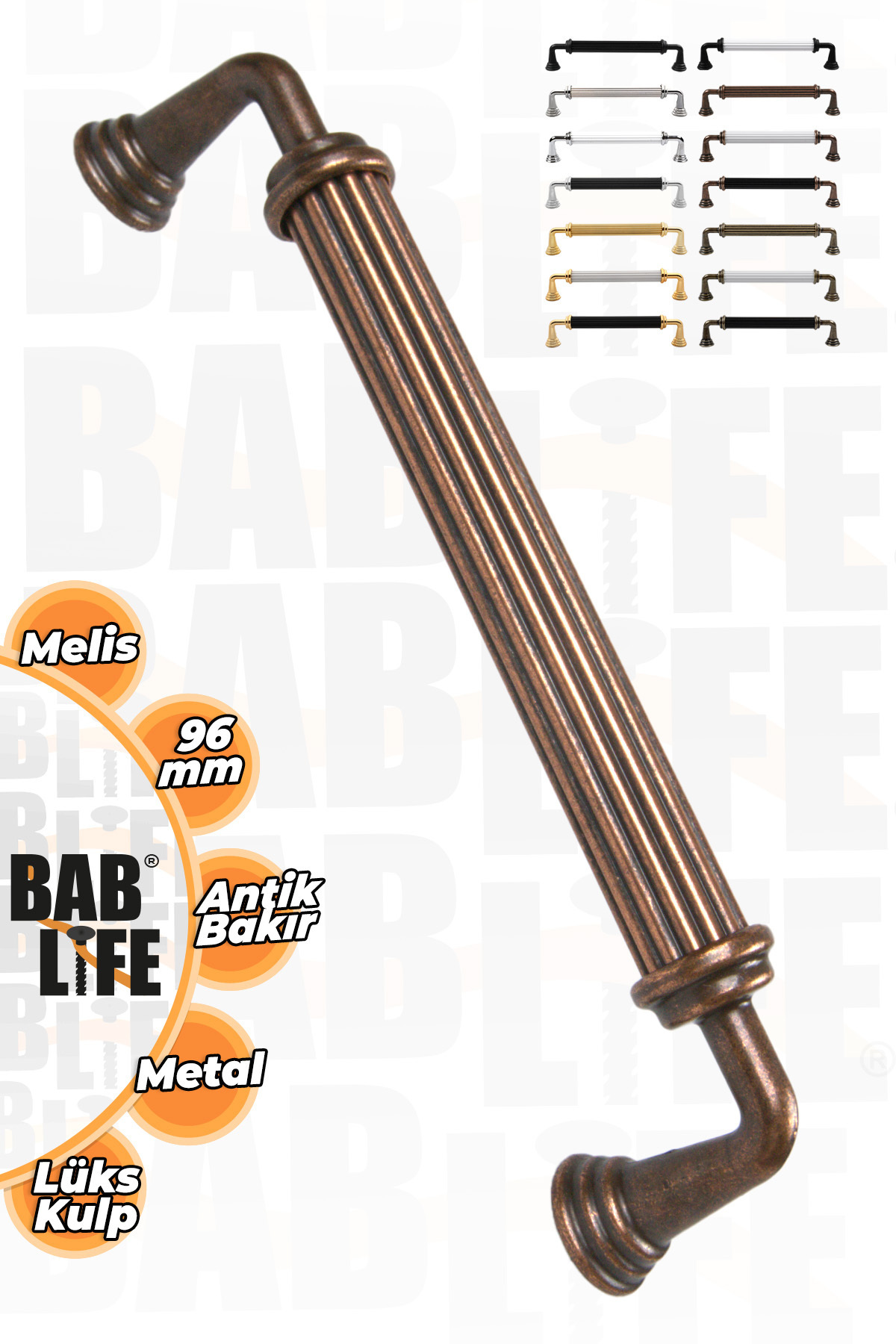 bablife Melis Antik Bakır 96mm Metal Lüks Çekmece Dolap Mobilya Kulpları