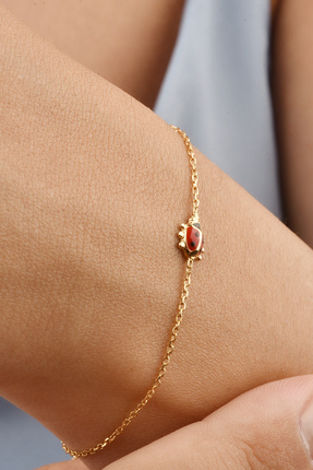 Nox Jewelry 14 Ayar Altın Kaplama Zarif Mineli Uğur Böceği Gümüş Bileklik - B...