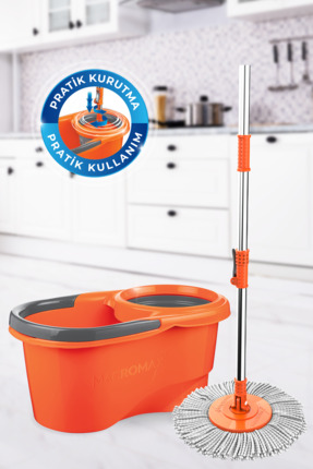 MACROMAX Focus Otomatik Temizlik Seti Döner Sıkmalı Mikrofiber Paspas Kova Mop