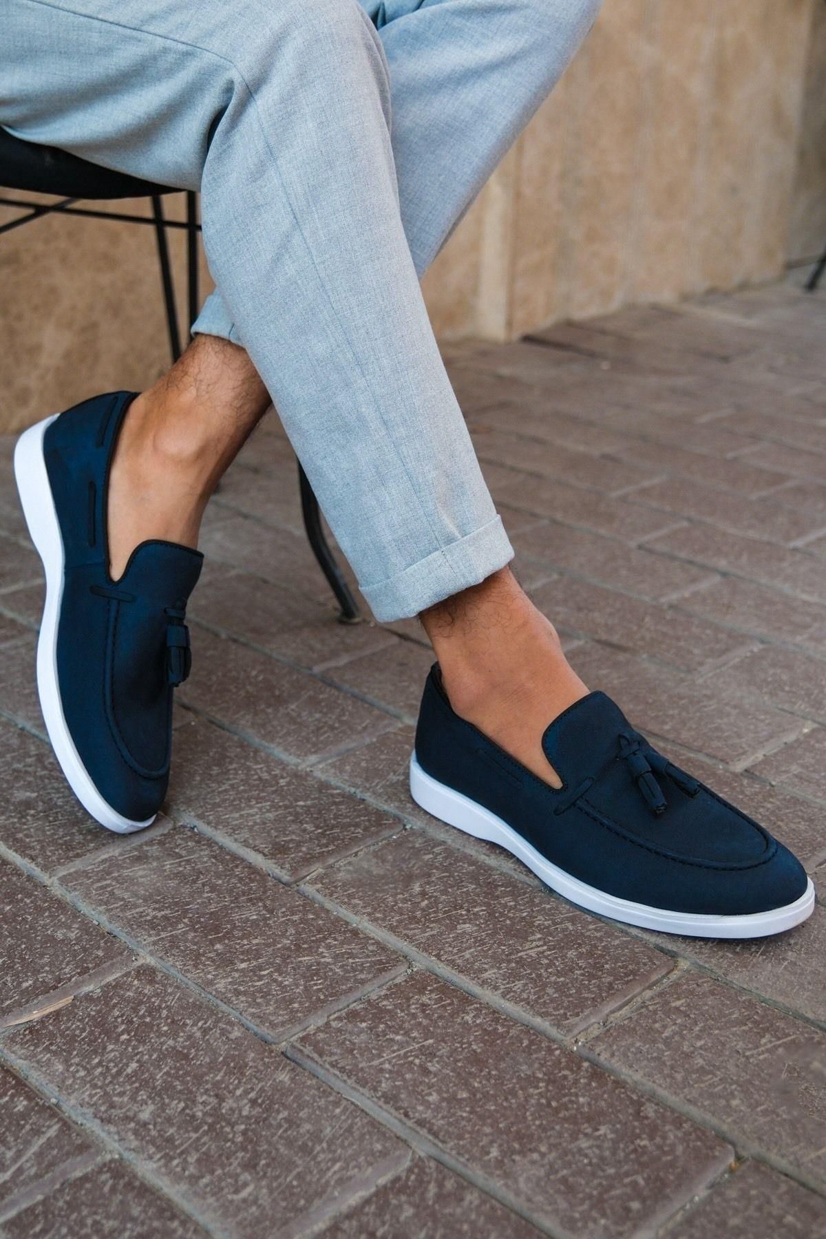 Mubiano-Γνήσιο δέρμα 22107-LCV Nubuck Navy Blue Thin Sole Tassel Ανδρικά Loafer & Casual παπούτσια 5