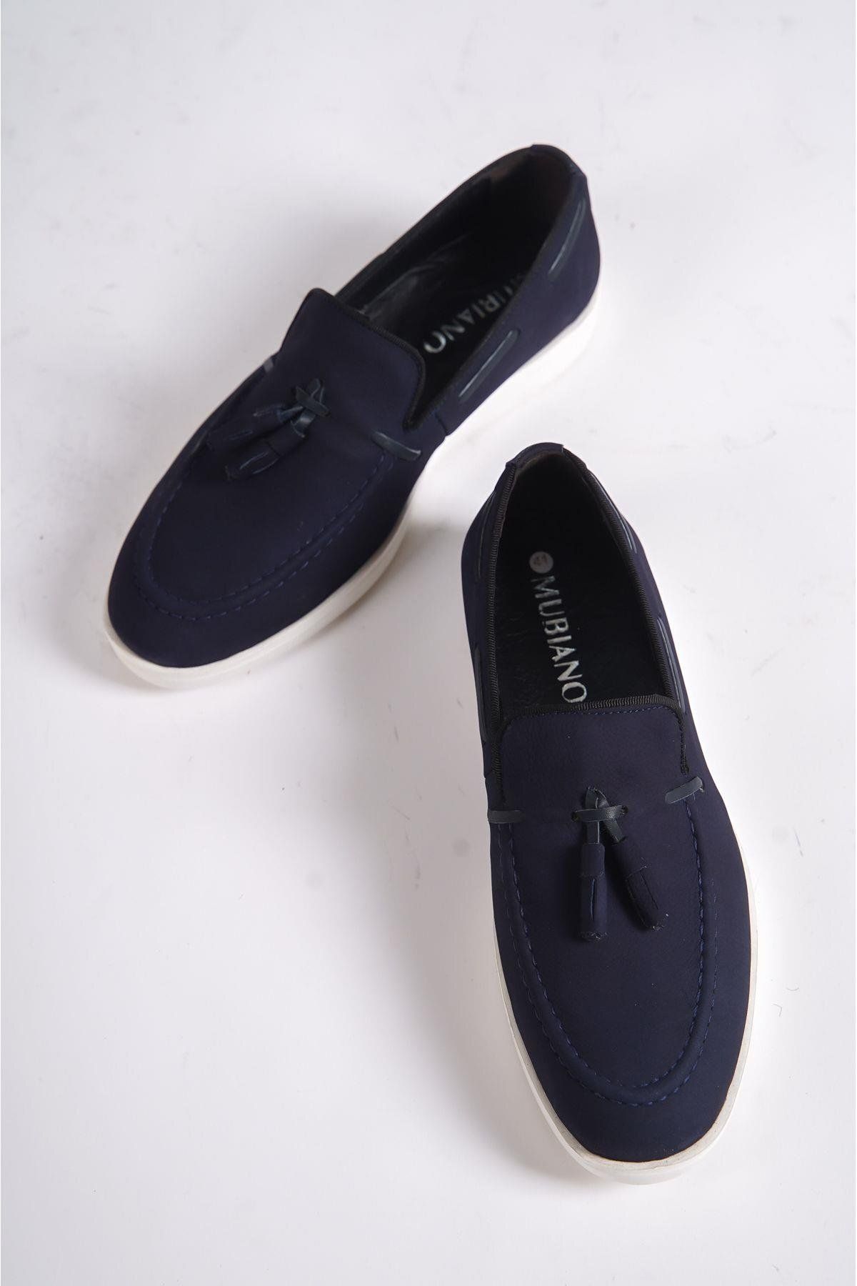 Mubiano-Γνήσιο δέρμα 22107-LCV Nubuck Navy Blue Thin Sole Tassel Ανδρικά Loafer & Casual παπούτσια 4