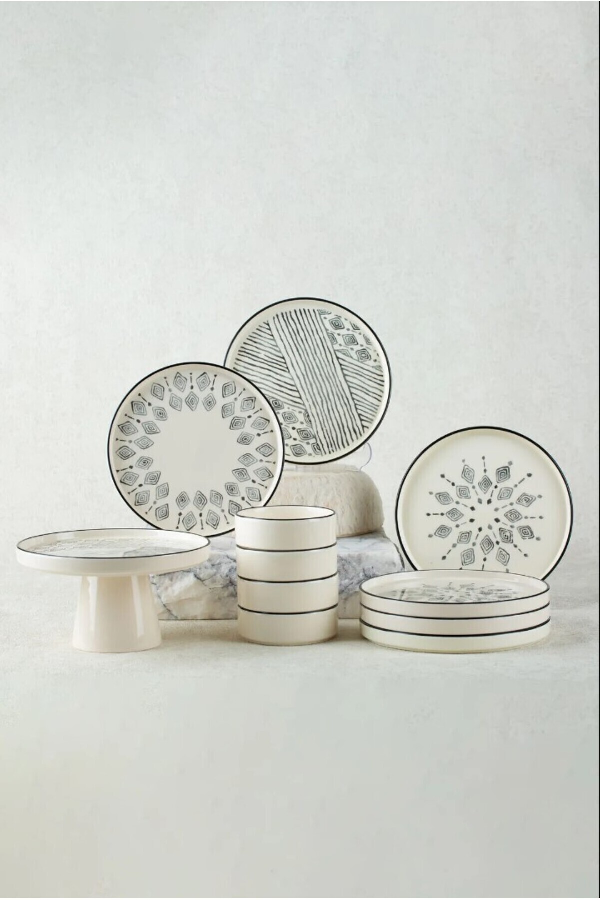 WuuQ-11-Piece Stackable Ethnical Breakfast Set for 6 Persons with Standing Serving Plate - Presentation Set 2