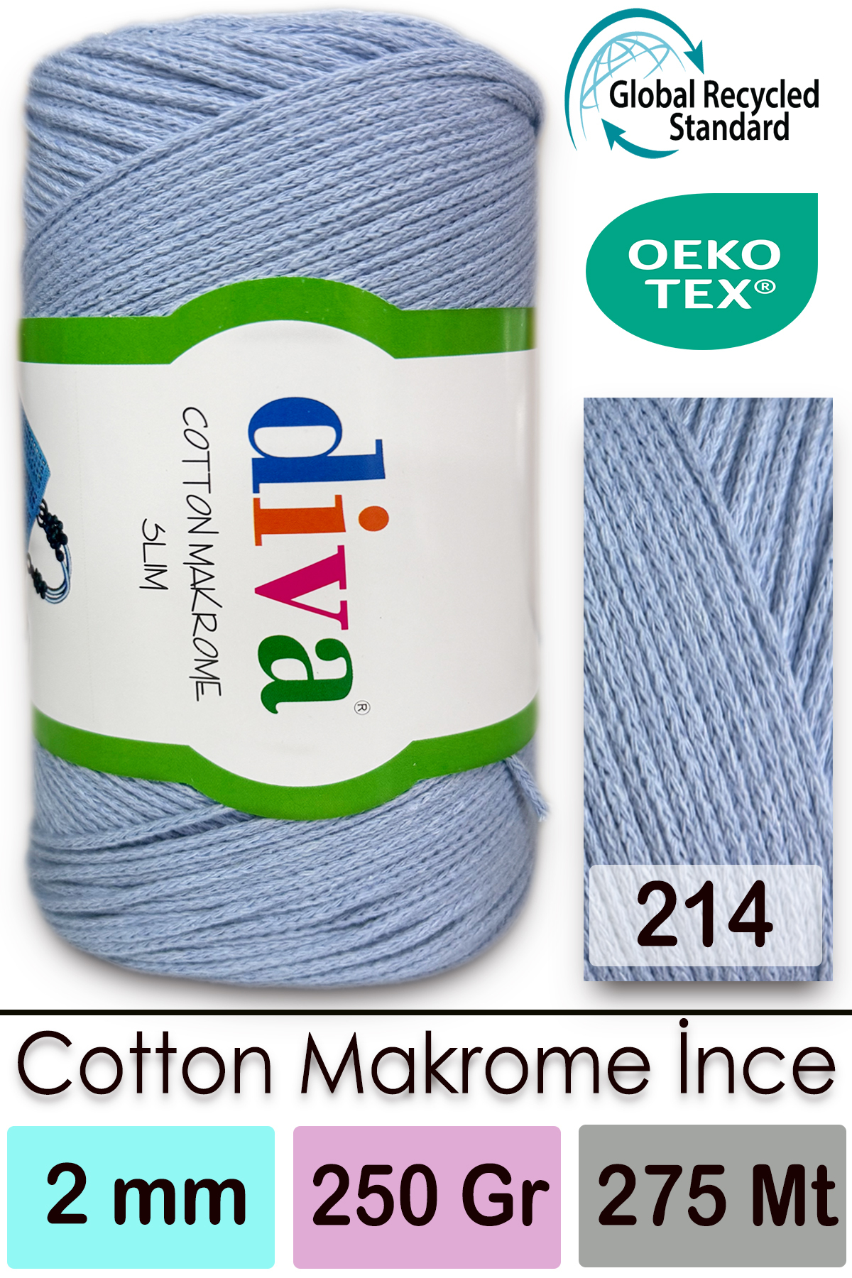 Diva Cotton Macrome Thin 214 Baby Blue