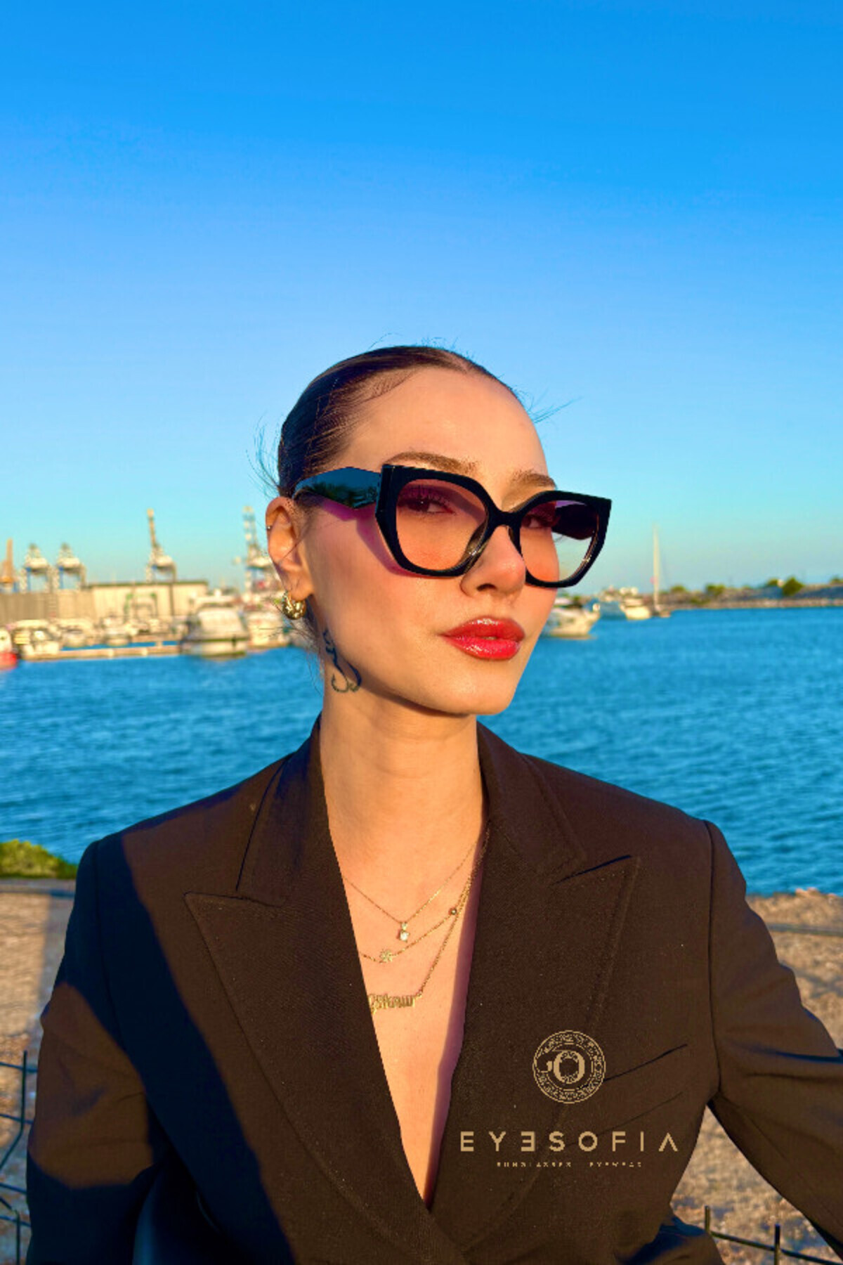 Eyesofia Divriği Cat Uv400 Filtreli Unisex Siyah Füme 2025 Yılı Yeni Sezon Güneş Gözlüğü görsel 7