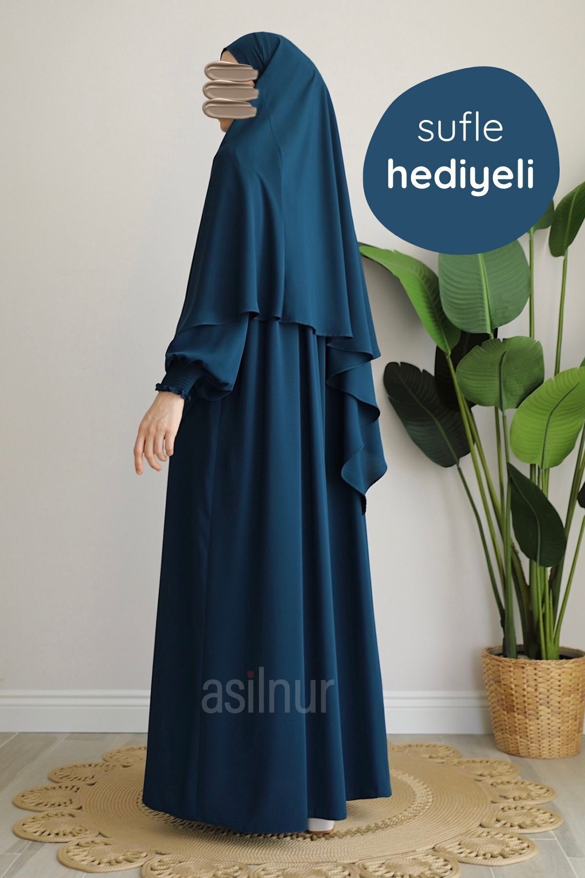 ASİLNUR Alya Ferace Sufle Hediyeli Takım Petrol Mavisi