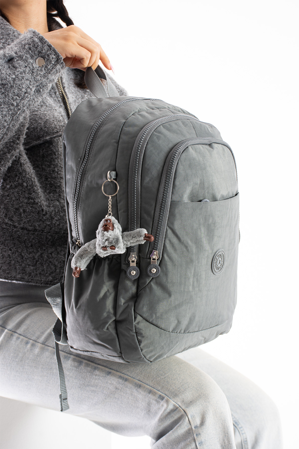 Mega Size Gray Unisex Multi-Bay School Bag with Adjustable Orthopedic Strap