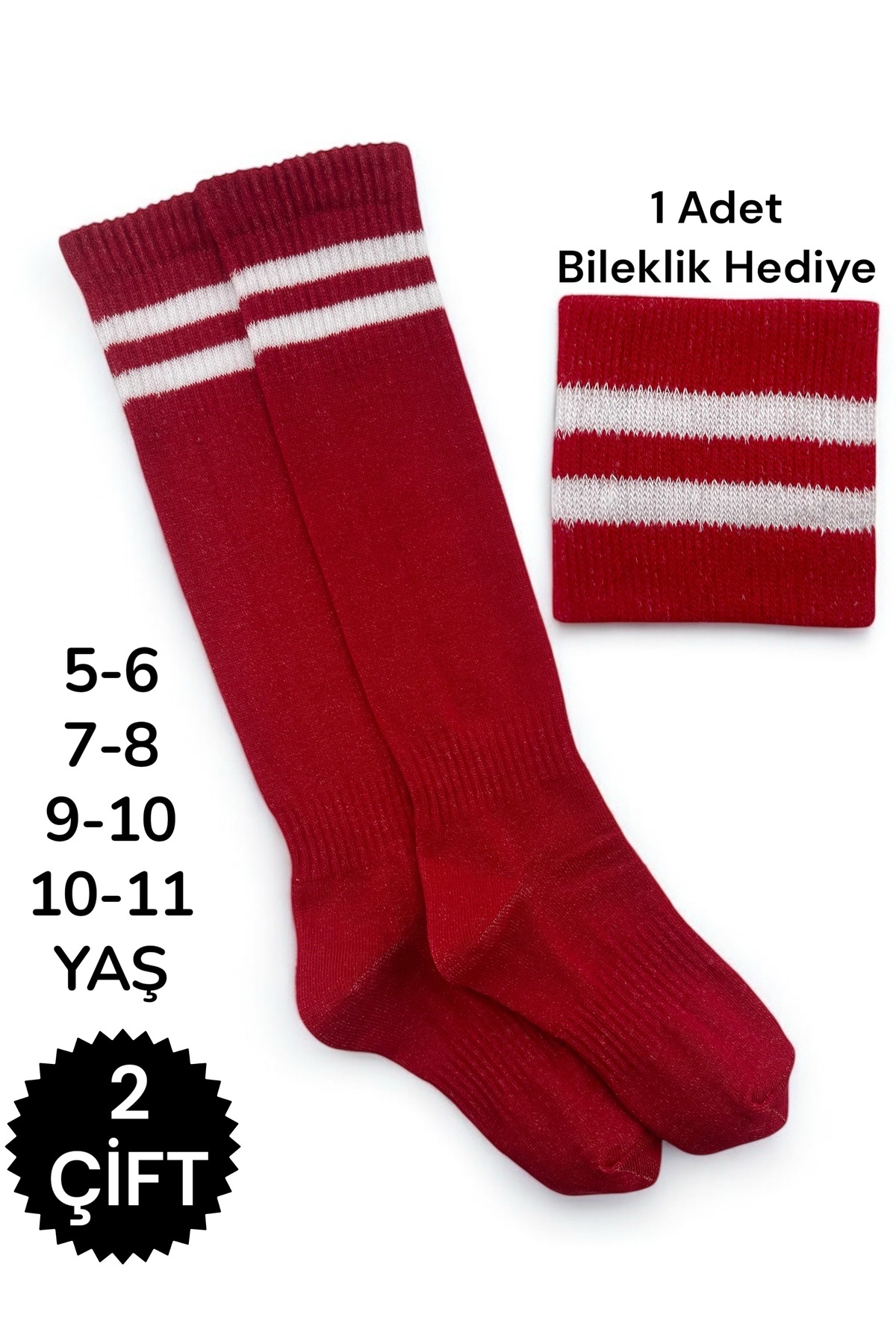 Çorabistaan 2 Çift Çok Renkli Çemberli Unisex Kız Erkek Çocuk Futbol Halı Saha Maç Çorabı Tozluk Spor Taraftar