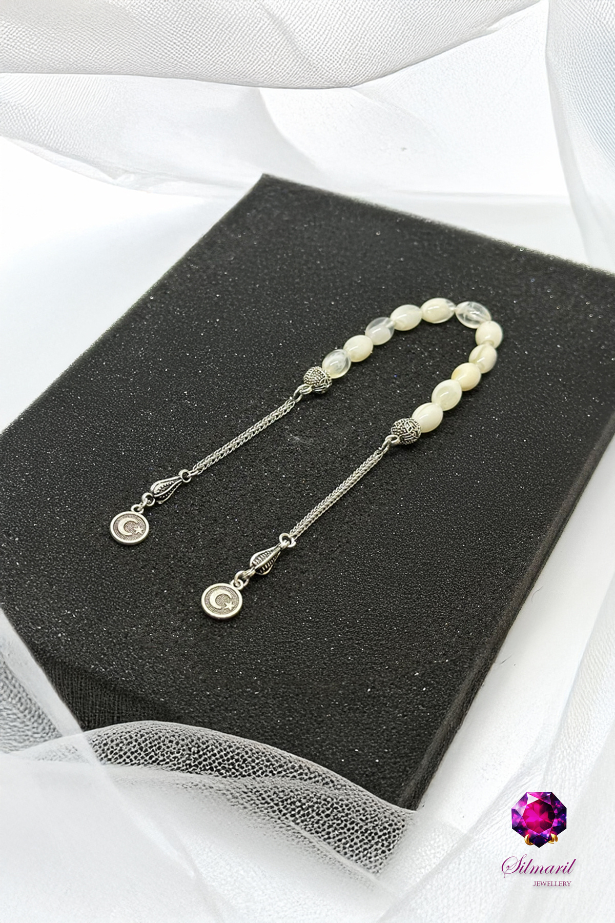 Kişiye Özel Harfli Erkek Hediyelik Kehribar Zaza Tesbih Hareli Beyaz