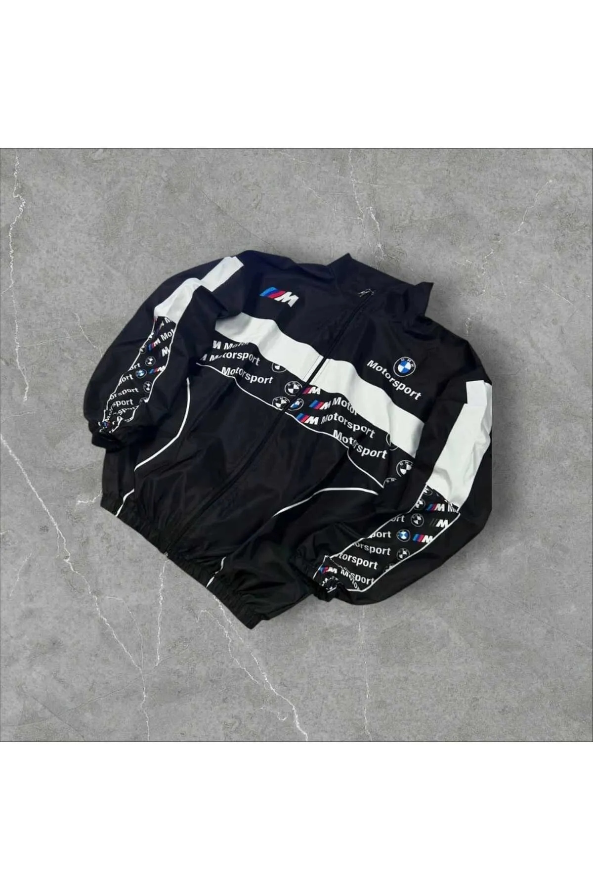 BMW Motosport Unisex Paraşüt Kumaş Oversize Dijital Baskılı Siyah Rüzgarlık Yağmurluk İnce Ceket — مشکی LSHNBMW2 — تصویر 4 از 6