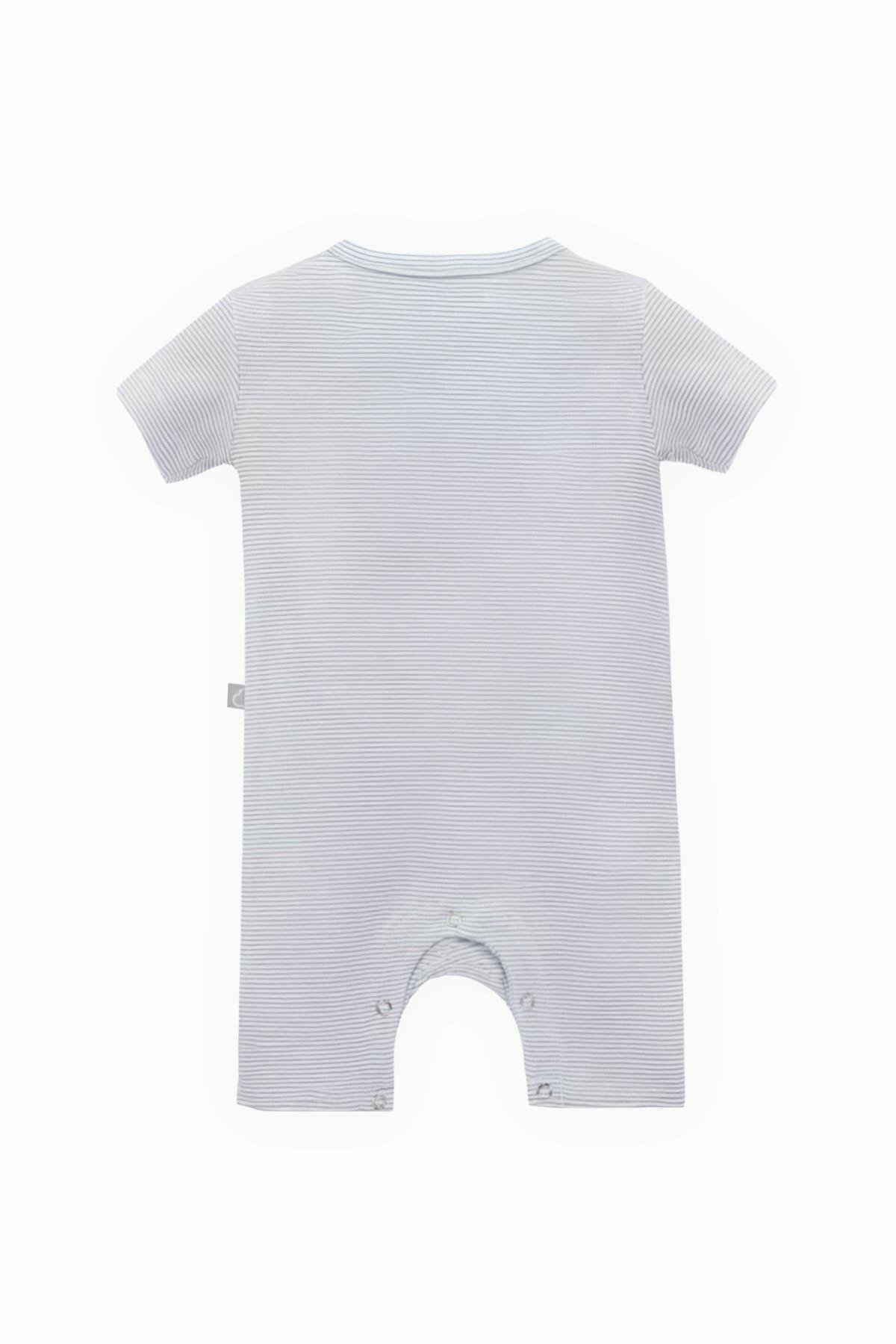 Boumini Pamuklu Kısa Kollu Şort Bebek Tulum Gri Çizgili fotoğrafı 2 (önizleme)