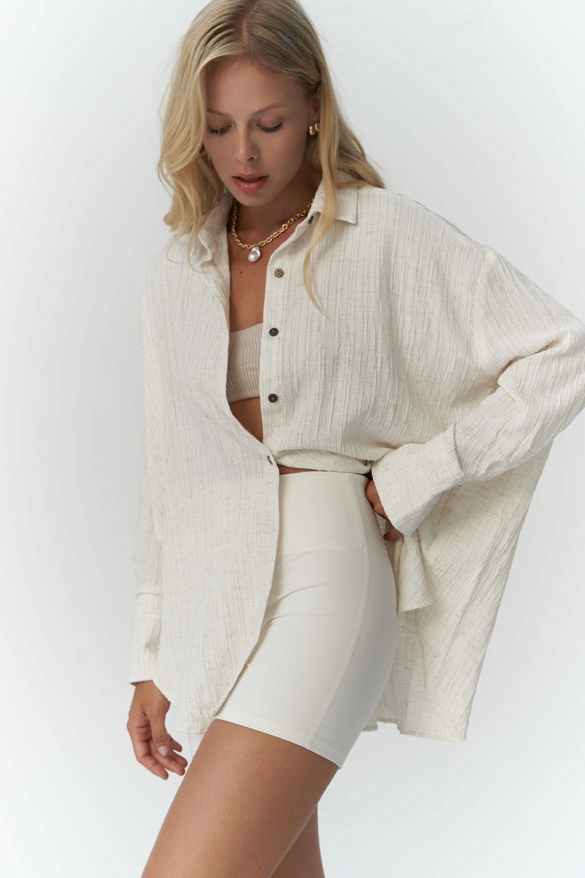 MAI STUDIOS CO.  Durres Bej Oversize Gömlek - Görsel 7