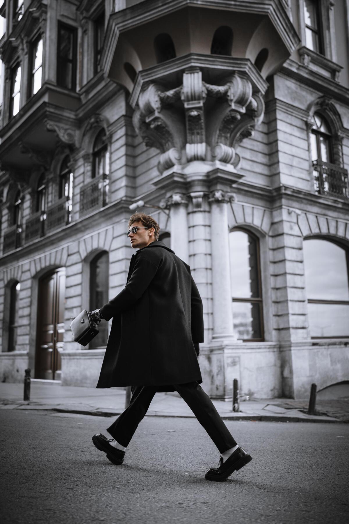 ablukaonline  Oversize Rahat Kesim Uzun Erkek Kaşe Kaban Palto Siyah - Görsel 8