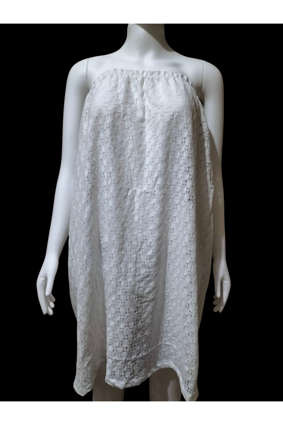 The Fabrics Studio-White Mesh Beach Dress with Elastic Shoulder Different Usage Shapes 5