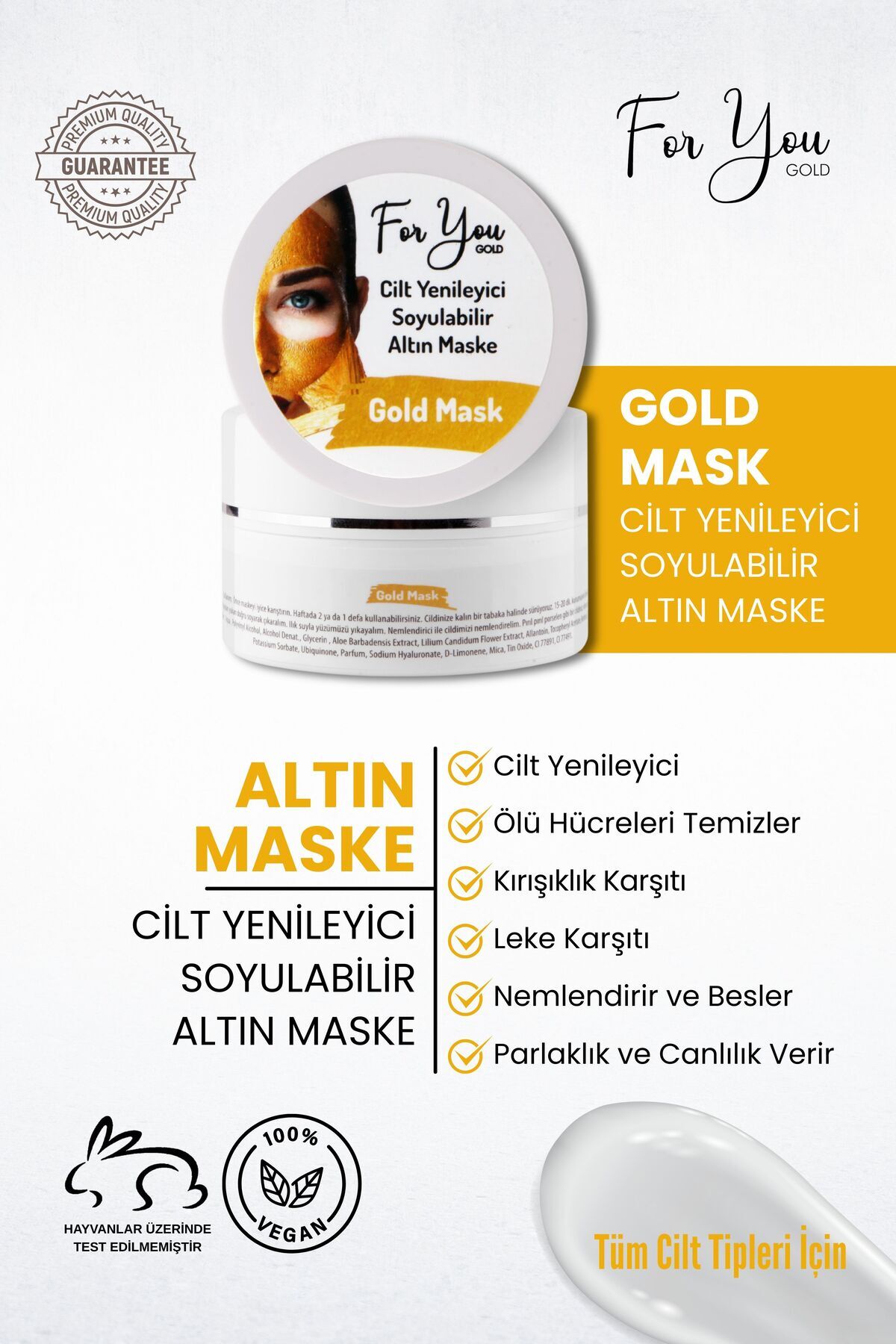 Kırışıklık Karşıtı, Aydınlatıcı, Anti-aging Etkili Soyulabilen Altın Yüz Maskesi 100 ml