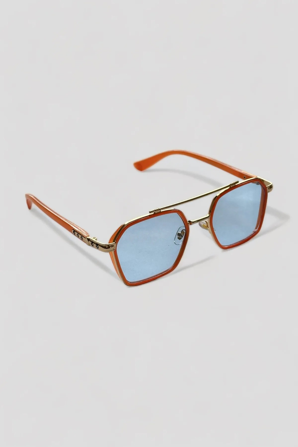 MACERATİ Ecş Unisex Vintage Mavi Cam Turuncu Çerçeve Güneş Gözlüğü görsel 3