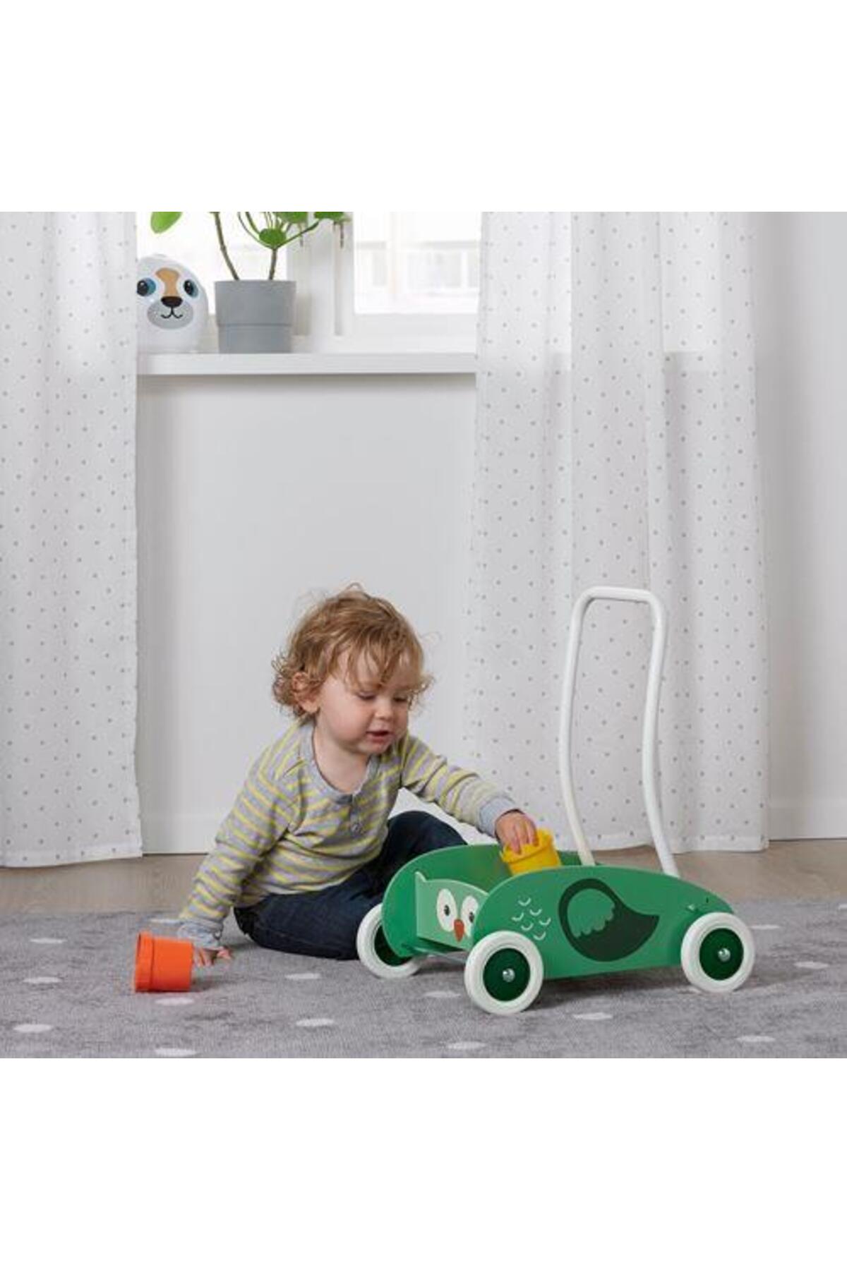 IKEA Bebek Yürüme Öğrenme Arabası Yeşil Renk Baykuş Temalı Huş Ağacı fotoğrafı 3 (önizleme)