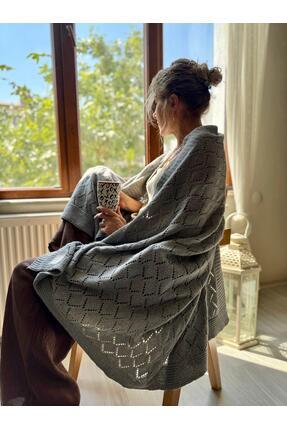 HERO CASA Yün Triko Tv Battaniyesi Ajurlu-açık Gri Renk