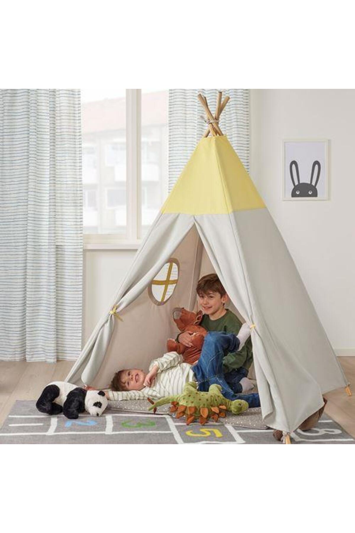 IKEA Çocuk Oyun Çadırı MeridyenDukkan Gri-Sarı 164 cm Katlanır Çadır Oyun Evi fotoğrafı 6 (önizleme)