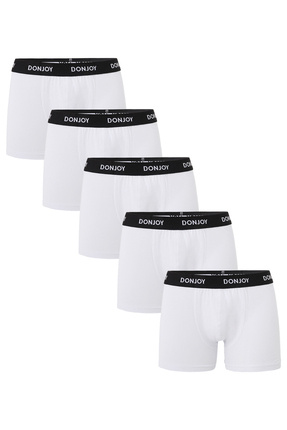 don joy Erkek 5'li Pamuklu Likralı Penye Beli Lastikli Beyaz Boxer