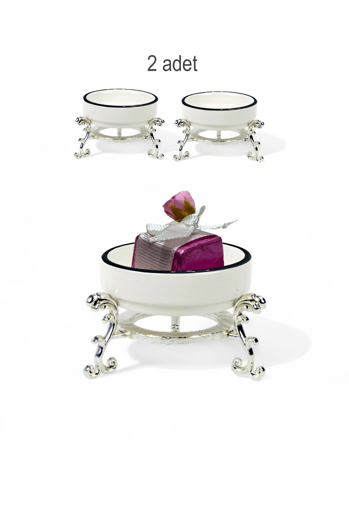EVSTYLE-2-Piece Footed Porcelain Turkish Delight Bowl - Silver 1