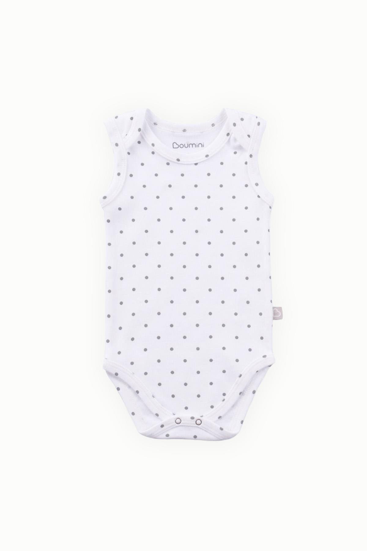 Boumini Pamuklu Bebek Çıtçıtlı Atlet Body Gri Puantiyeli fotoğrafı 2 (önizleme)