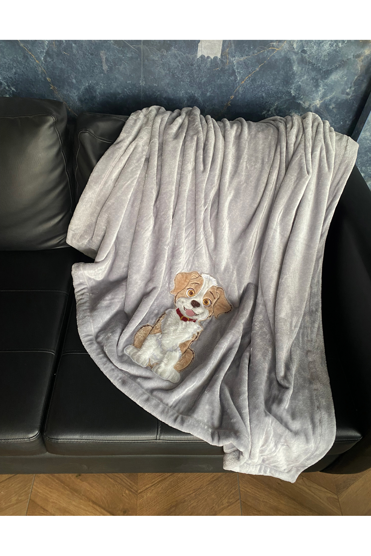 Dog Embroidered Grey Welsoft TV Blanket 140x180cm