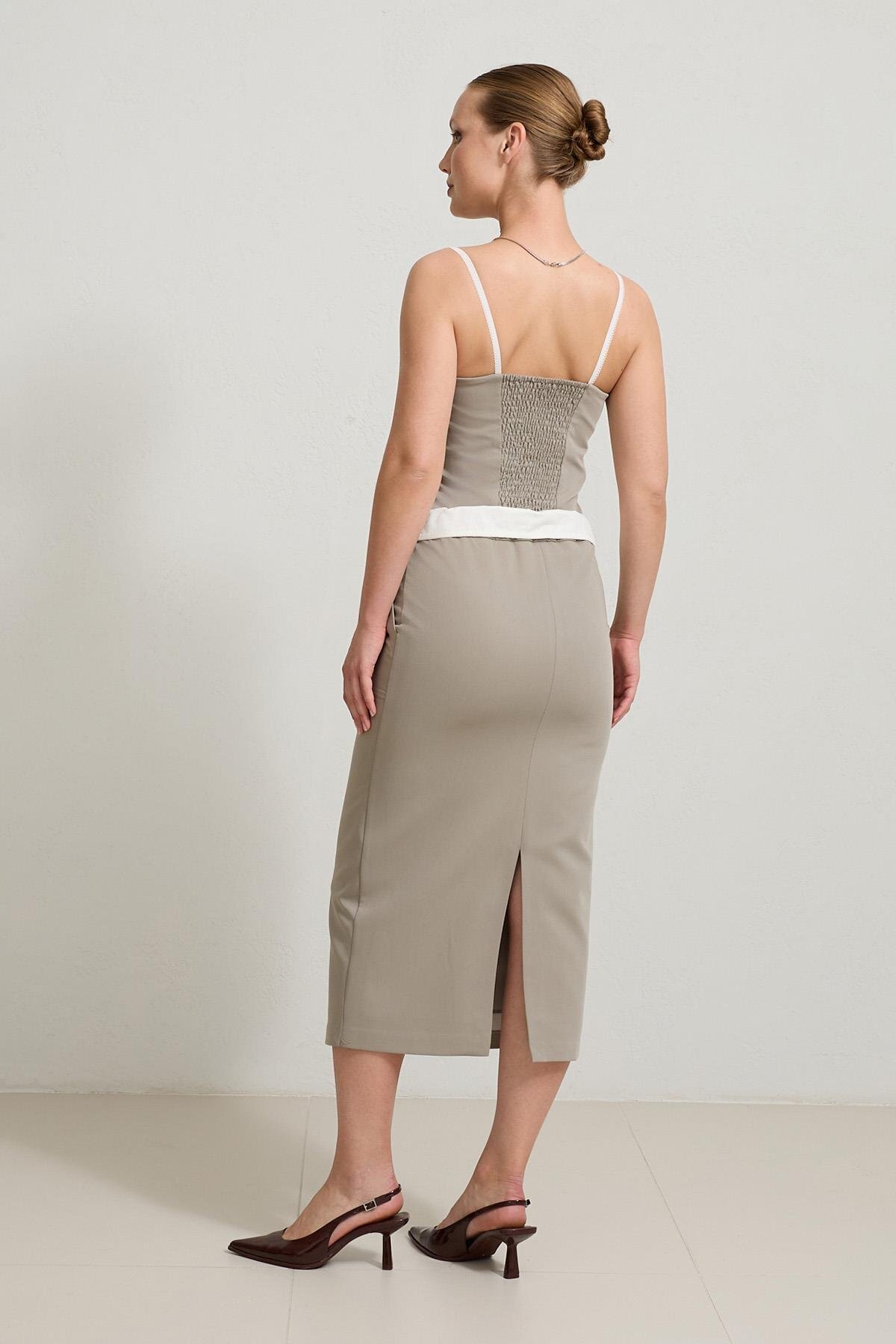 Setre-Olive Midi Length Skirt with Tie and Pocket Detail 5
