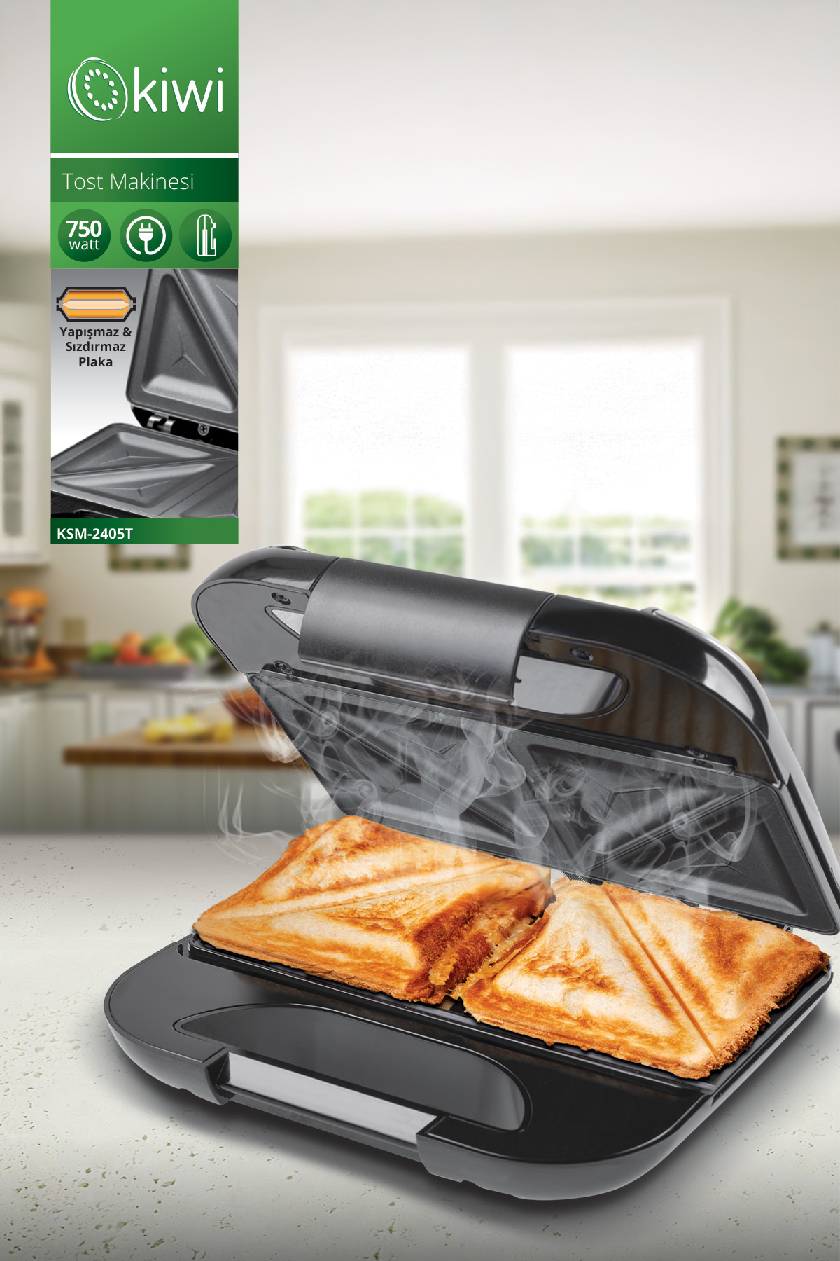 Kiwi Ksm-2405T Yapışmaz Plakalı Tost Makinesi
