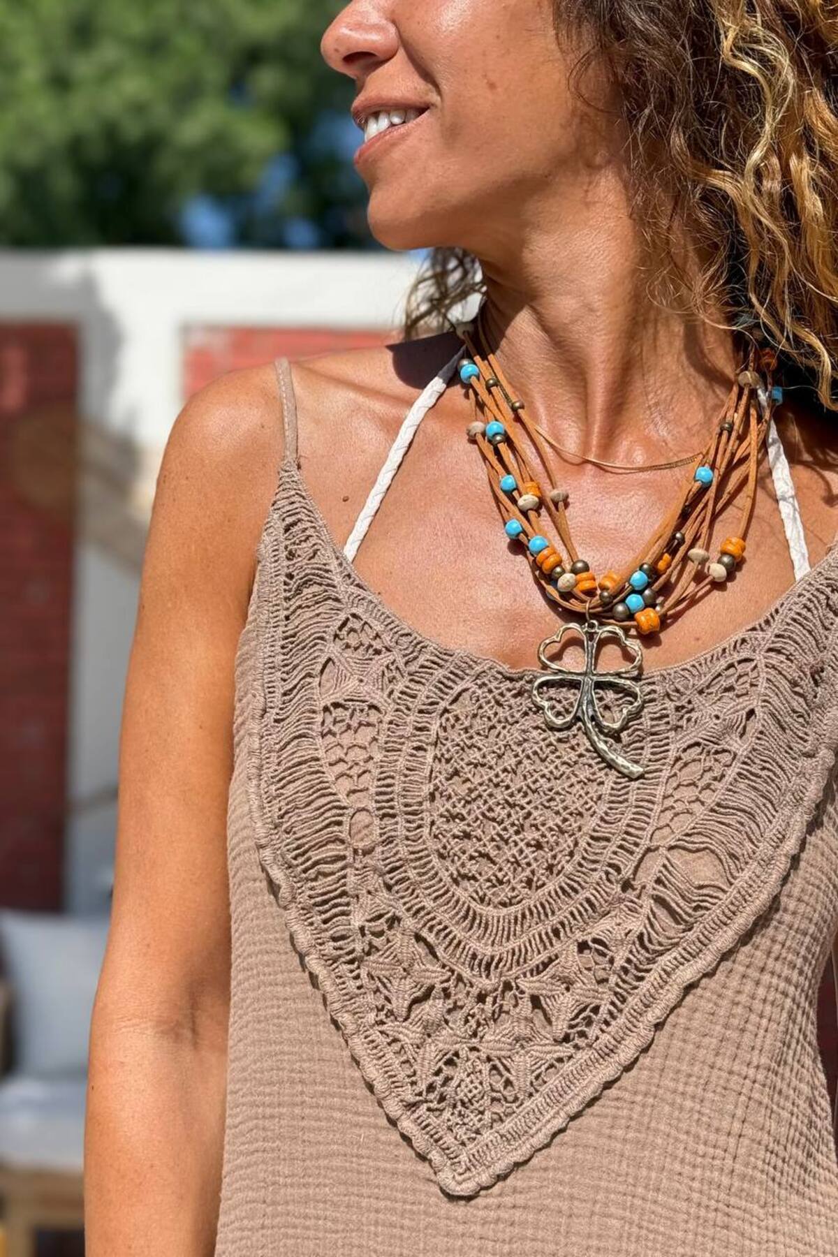 Güneşkızı-Leather Drawstring Clover Object Multiple Design Necklace 2