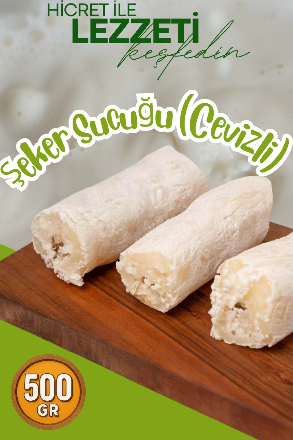 Hicret Kuruyemiş Şeker Sucuğu (Cevizli) 500 Gr