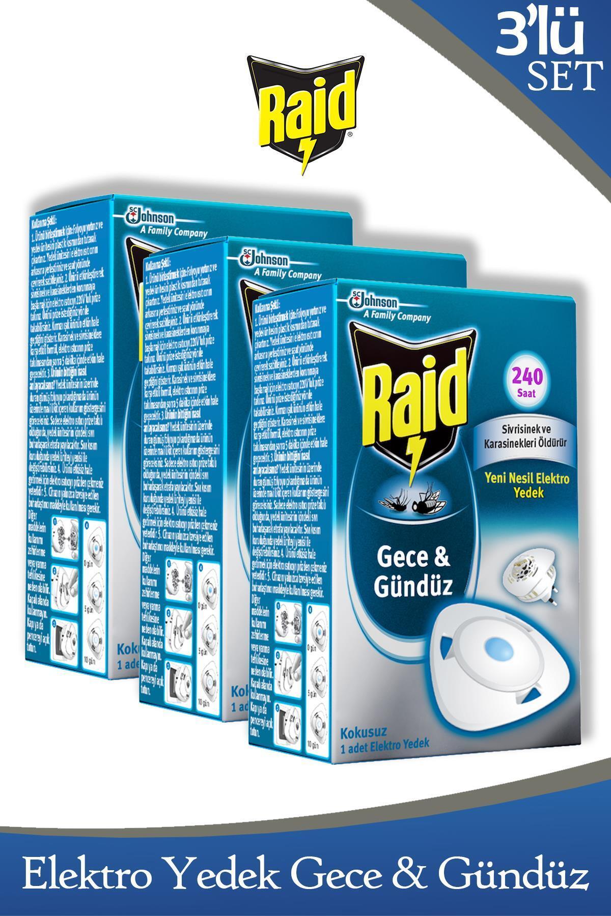Raid Gece & Gündüz Sinekkovar 1 Yedek(240 Saat) Sivrisinek ve Karasineklere Karşı Etkili x 3 Adet