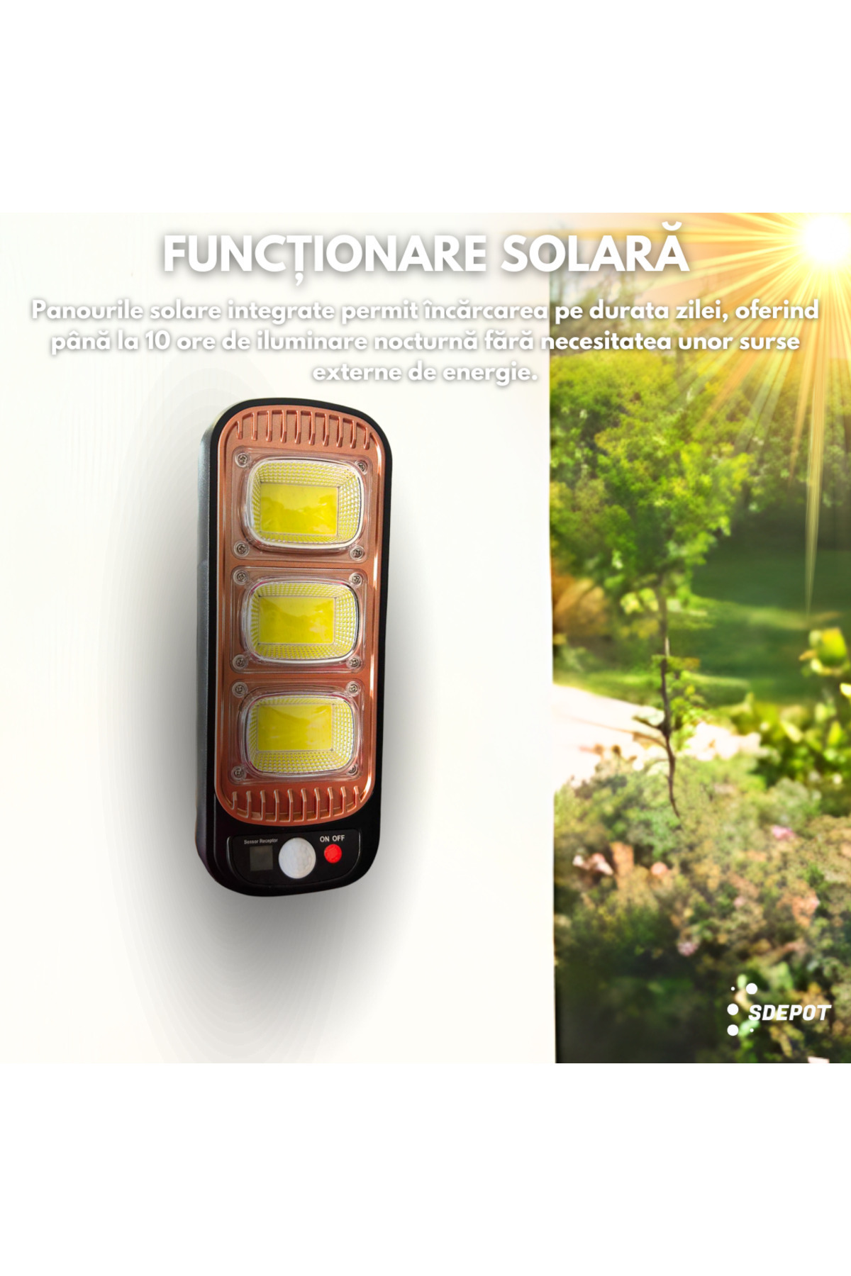 SDEPOT-Solar lamp, SDEPOT, model GL-84069, 72 LED, with motion sensor, remote control, gold 3